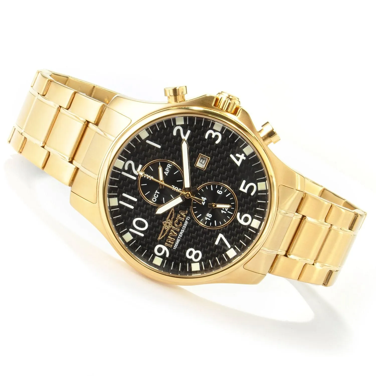 Invicta II Collection Black Dial 18kt Gold-plated Men's Watch 0382