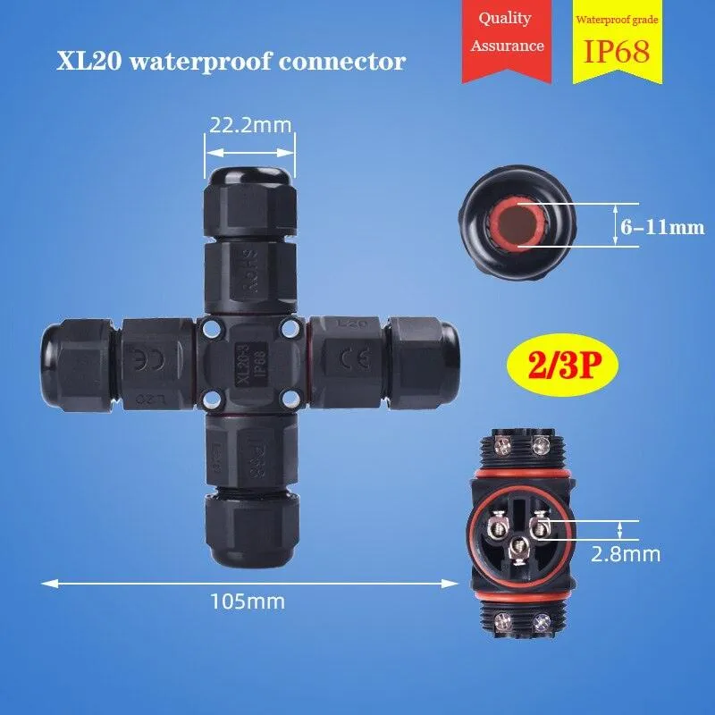 IP68 Waterproof Connector Cross Shape 2/3 Pin Electrical Terminal Adaptor