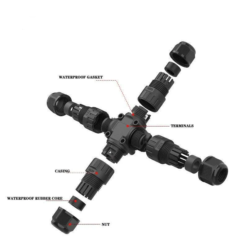 IP68 Waterproof Connector Cross Shape 2/3 Pin Electrical Terminal Adaptor