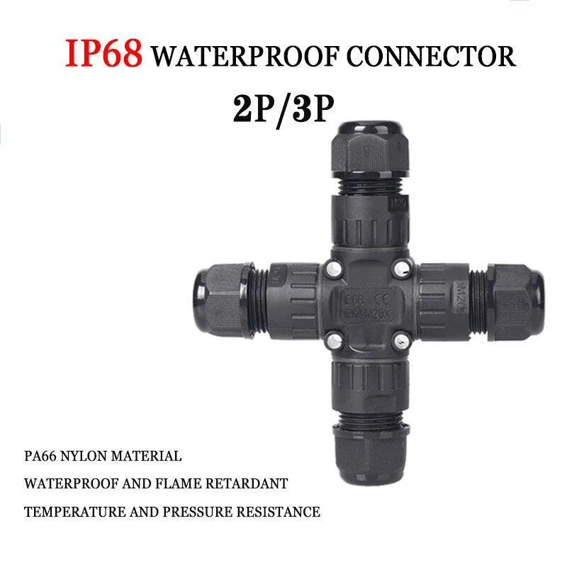 IP68 Waterproof Connector Cross Shape 2/3 Pin Electrical Terminal Adaptor