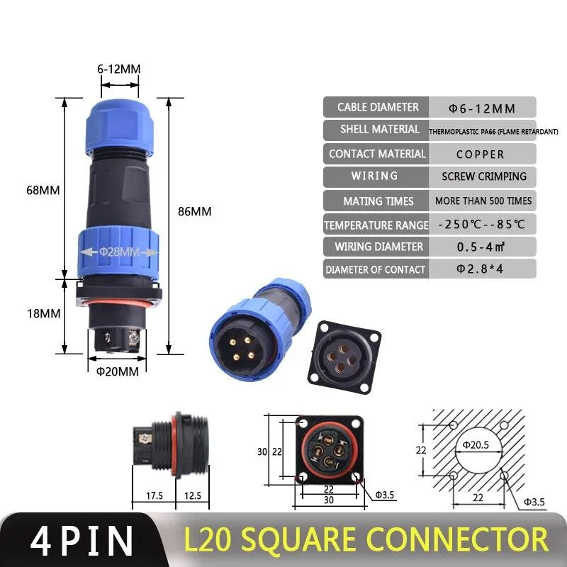 IP68 Waterproof Connector Male Plug &amp; Female Socket 2/3/4 Pin Optional