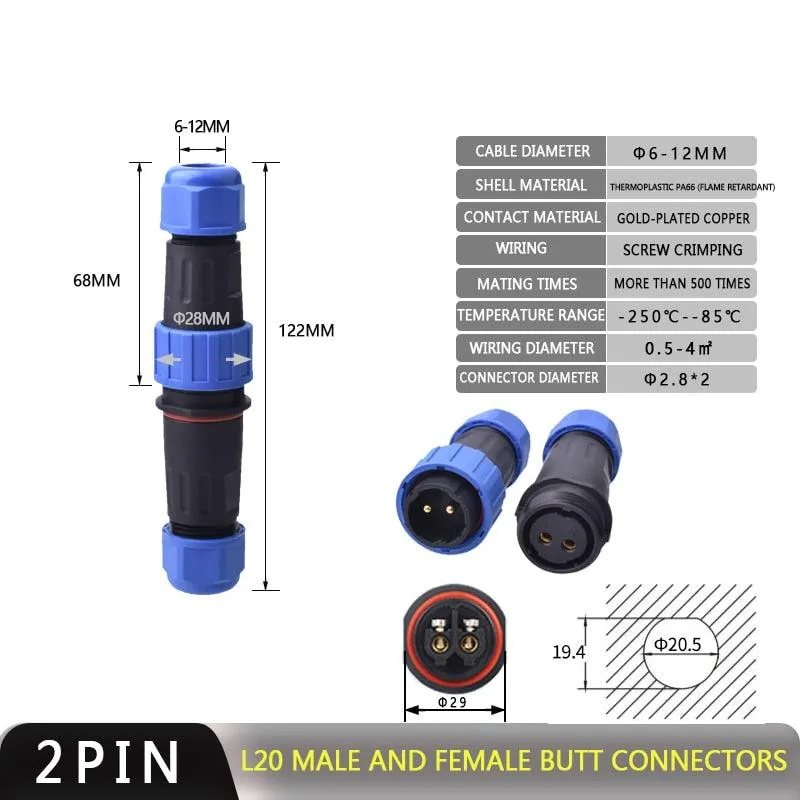 IP68 Waterproof Connector Male Plug &amp; Female Socket 2/3/4 Pin Optional