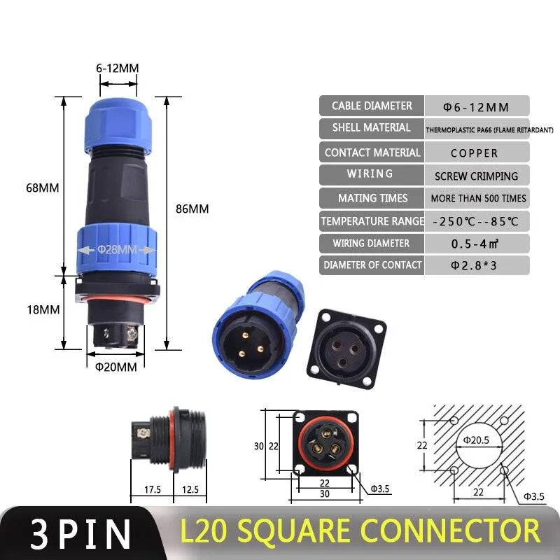 IP68 Waterproof Connector Male Plug &amp; Female Socket 2/3/4 Pin Optional