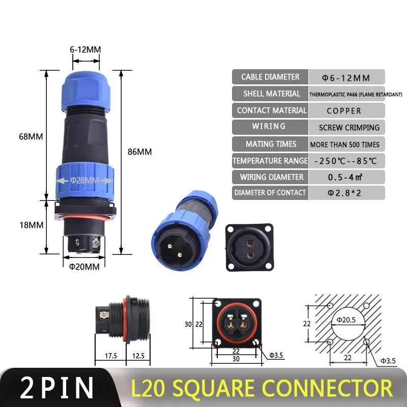 IP68 Waterproof Connector Male Plug &amp; Female Socket 2/3/4 Pin Optional