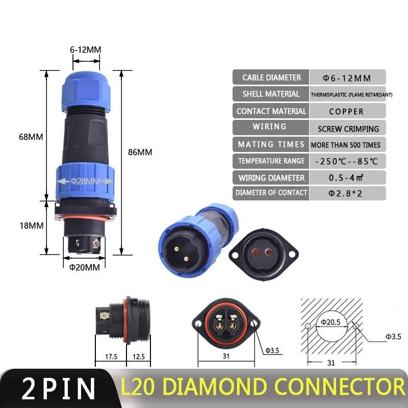 IP68 Waterproof Connector Male Plug &amp; Female Socket 2/3/4 Pin Optional
