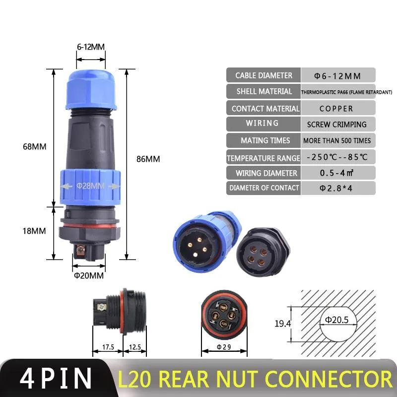 IP68 Waterproof Connector Male Plug &amp; Female Socket 2/3/4 Pin Optional