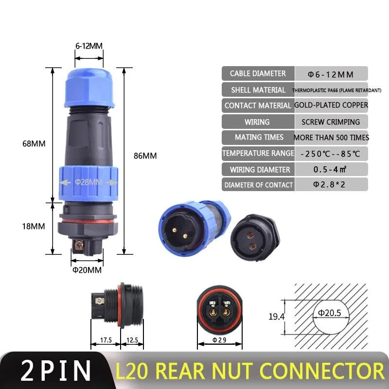 IP68 Waterproof Connector Male Plug &amp; Female Socket 2/3/4 Pin Optional