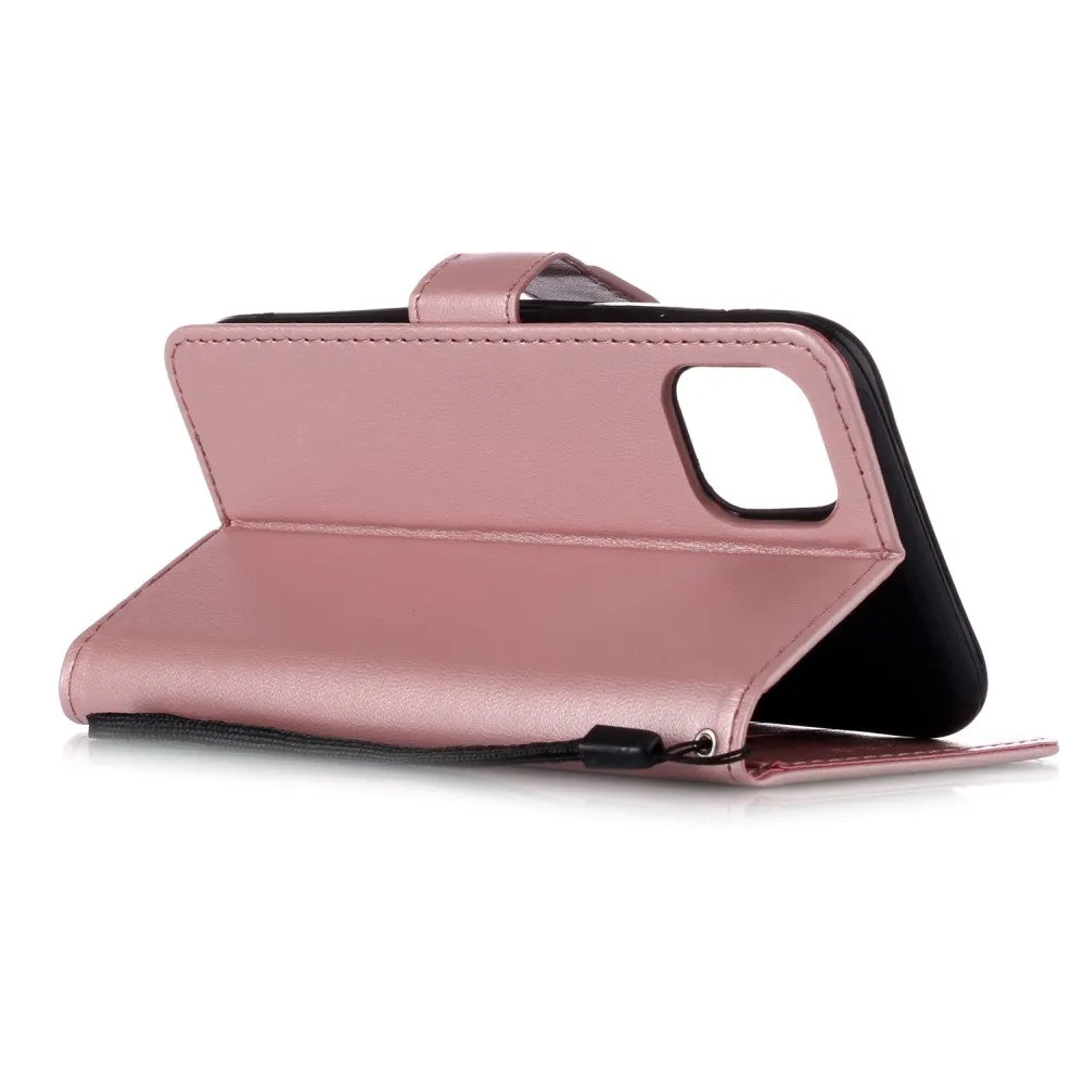 iPhone 11 leather case flip cover with card slots - rose gold