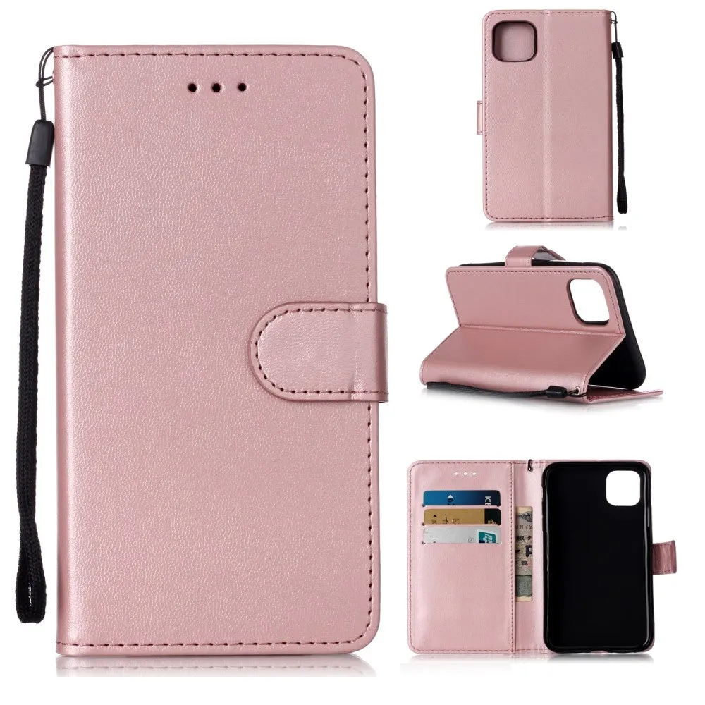 iPhone 11 leather case flip cover with card slots - rose gold