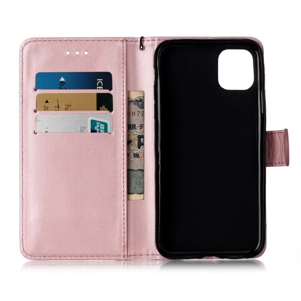 iPhone 11 leather case flip cover with card slots - rose gold