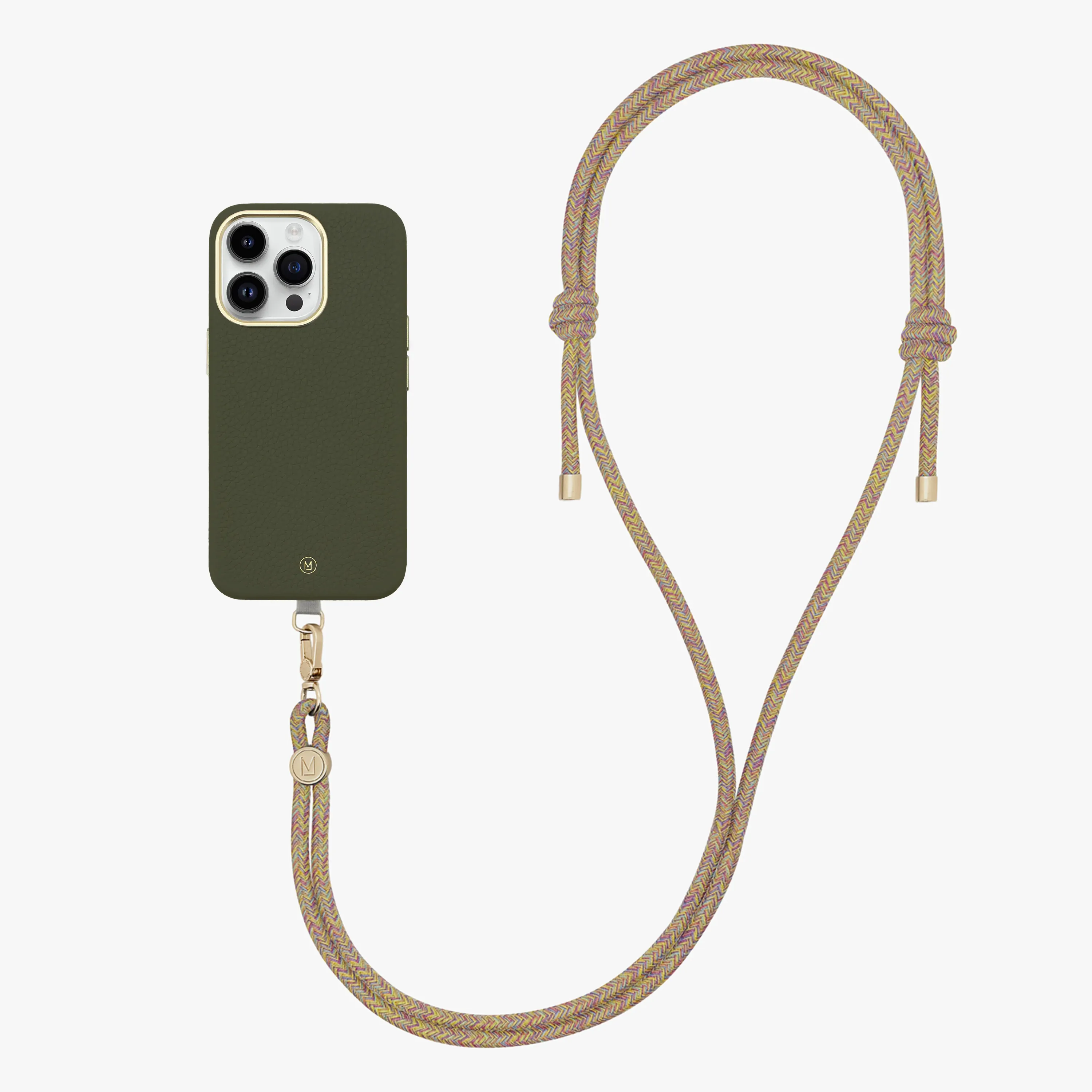 iPhone 14 Plus Leather MagSafe Case with Crossbody Rope Strap