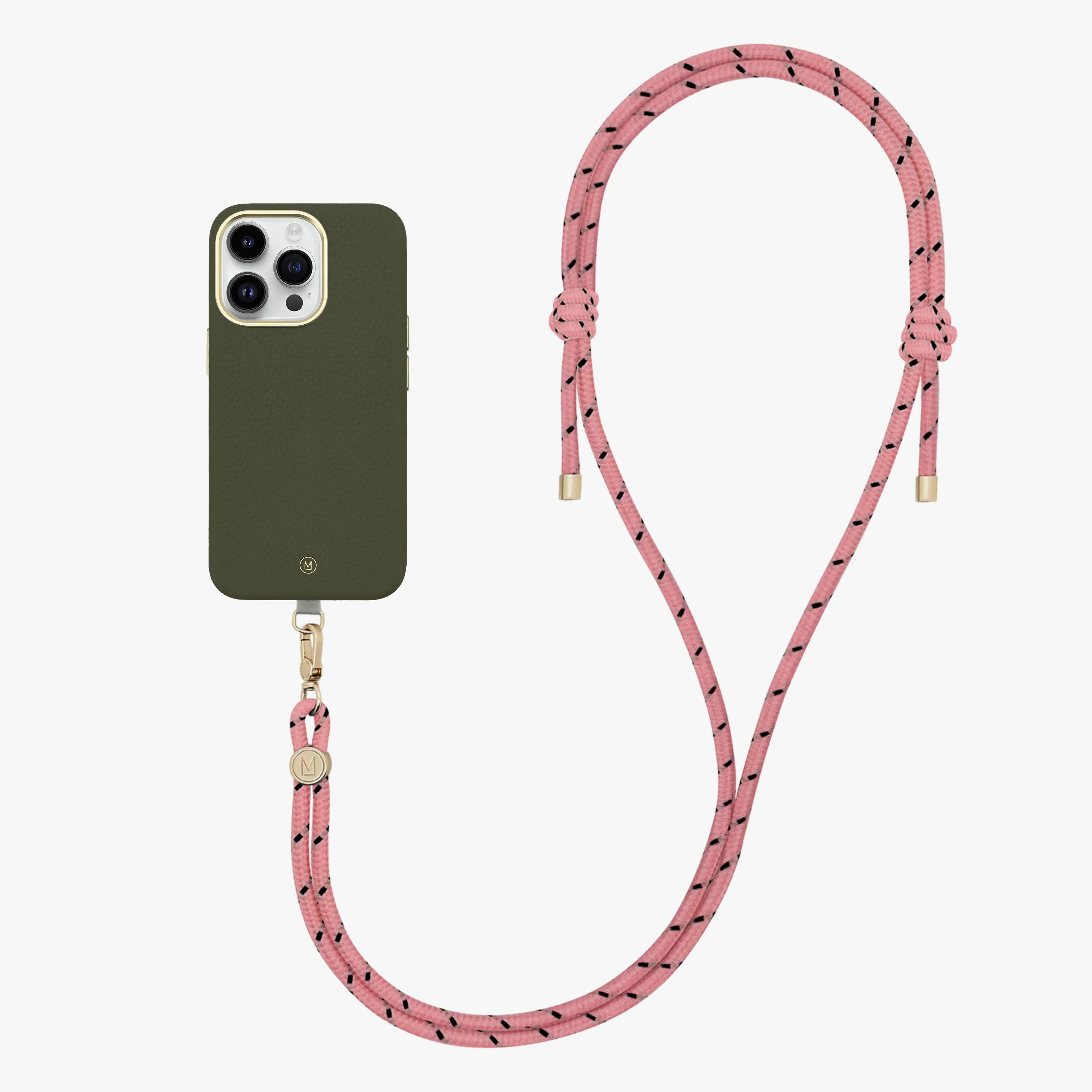 iPhone 14 Plus Leather MagSafe Case with Crossbody Rope Strap