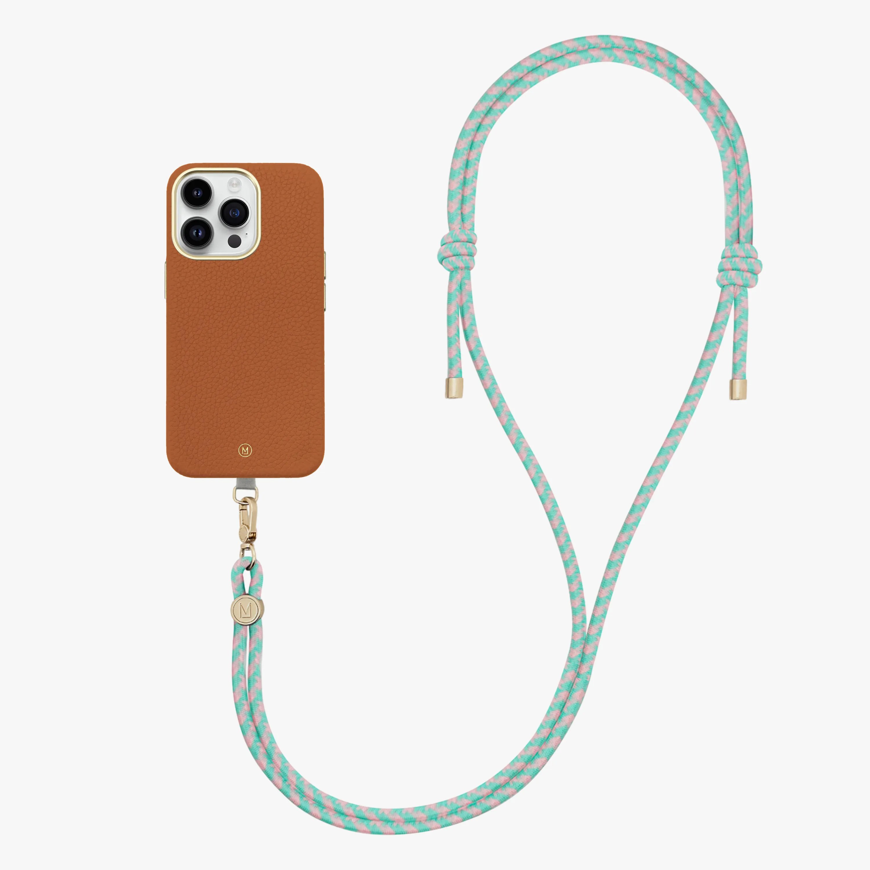 iPhone 14 Plus Leather MagSafe Case with Crossbody Rope Strap