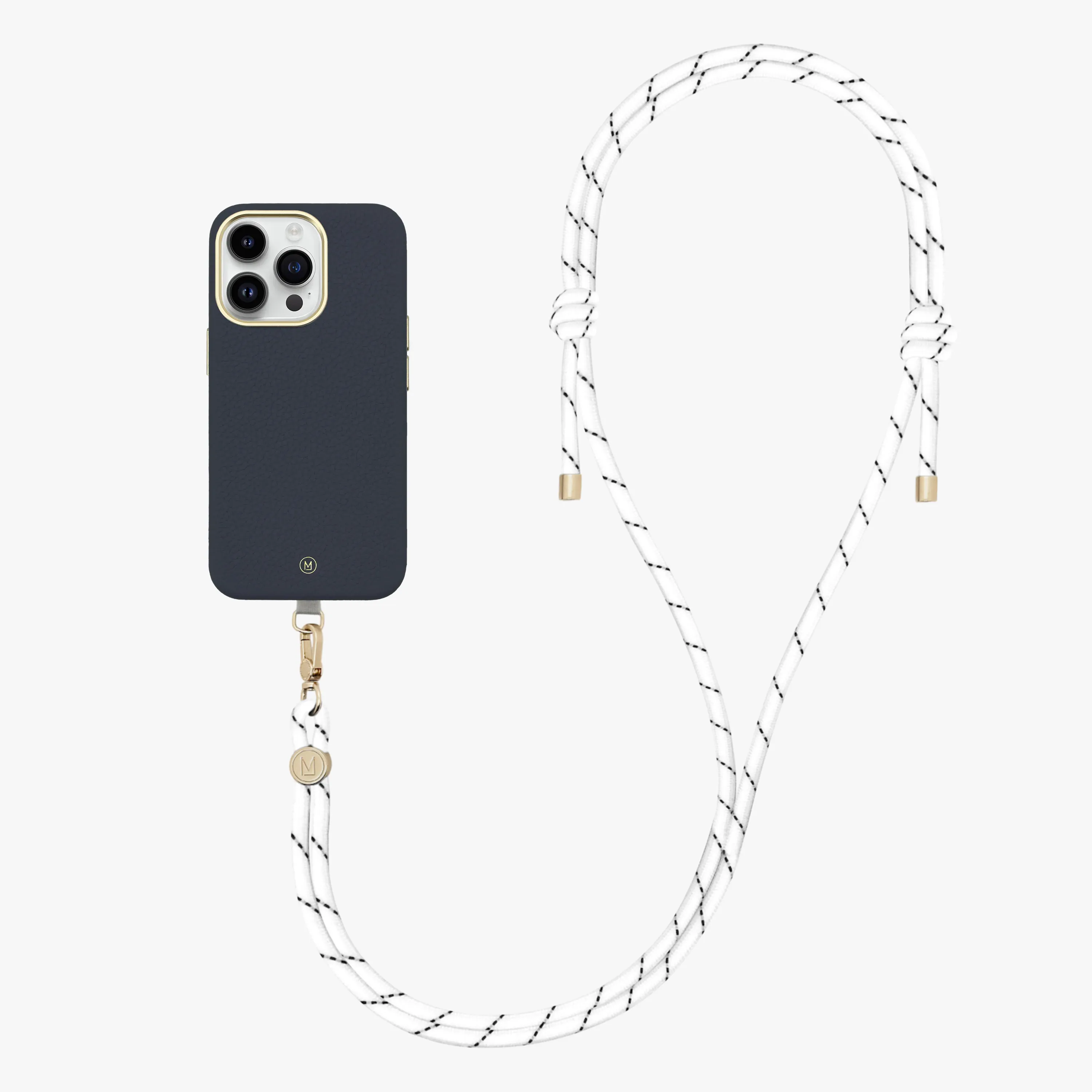 iPhone 14 Plus Leather MagSafe Case with Crossbody Rope Strap