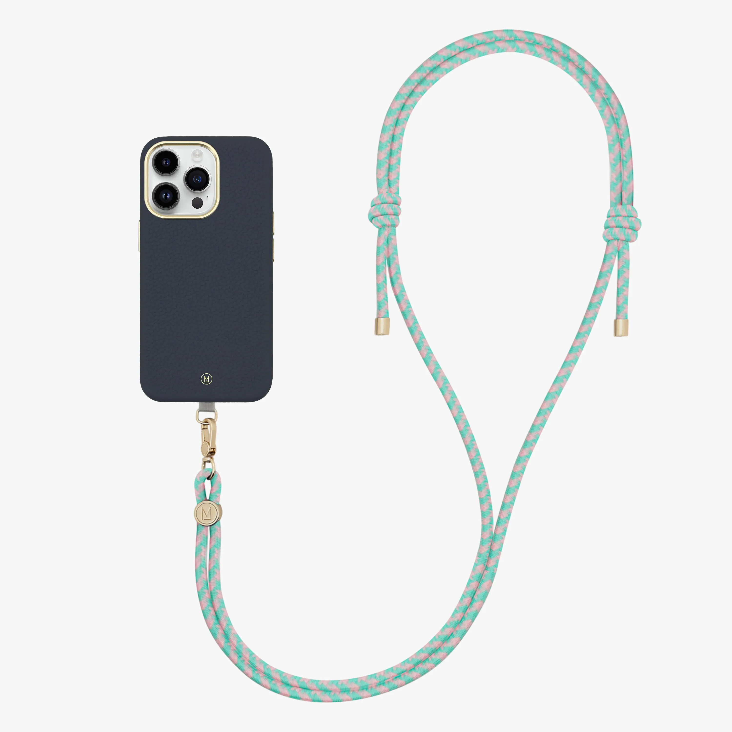 iPhone 14 Plus Leather MagSafe Case with Crossbody Rope Strap