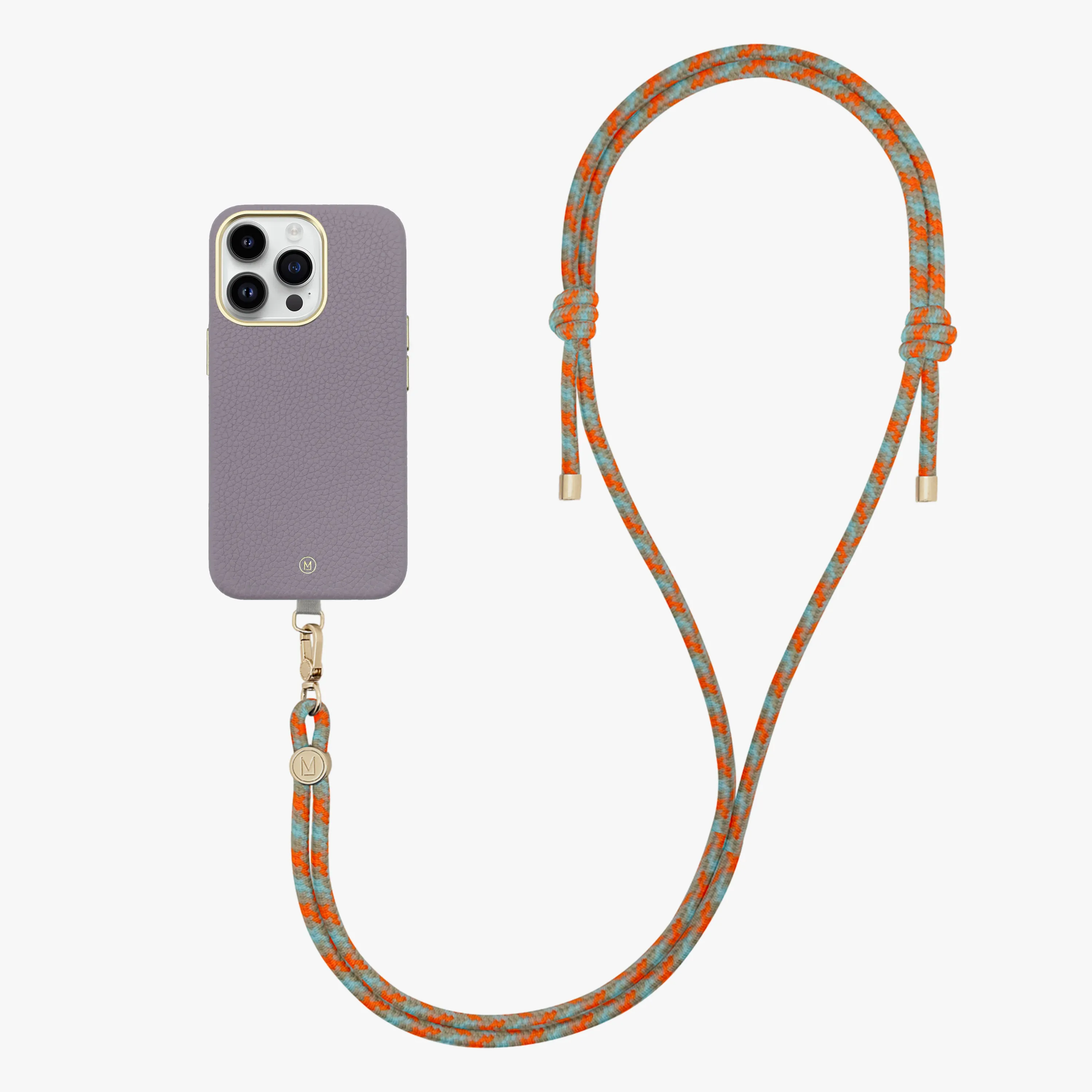 iPhone 14 Plus Leather MagSafe Case with Crossbody Rope Strap