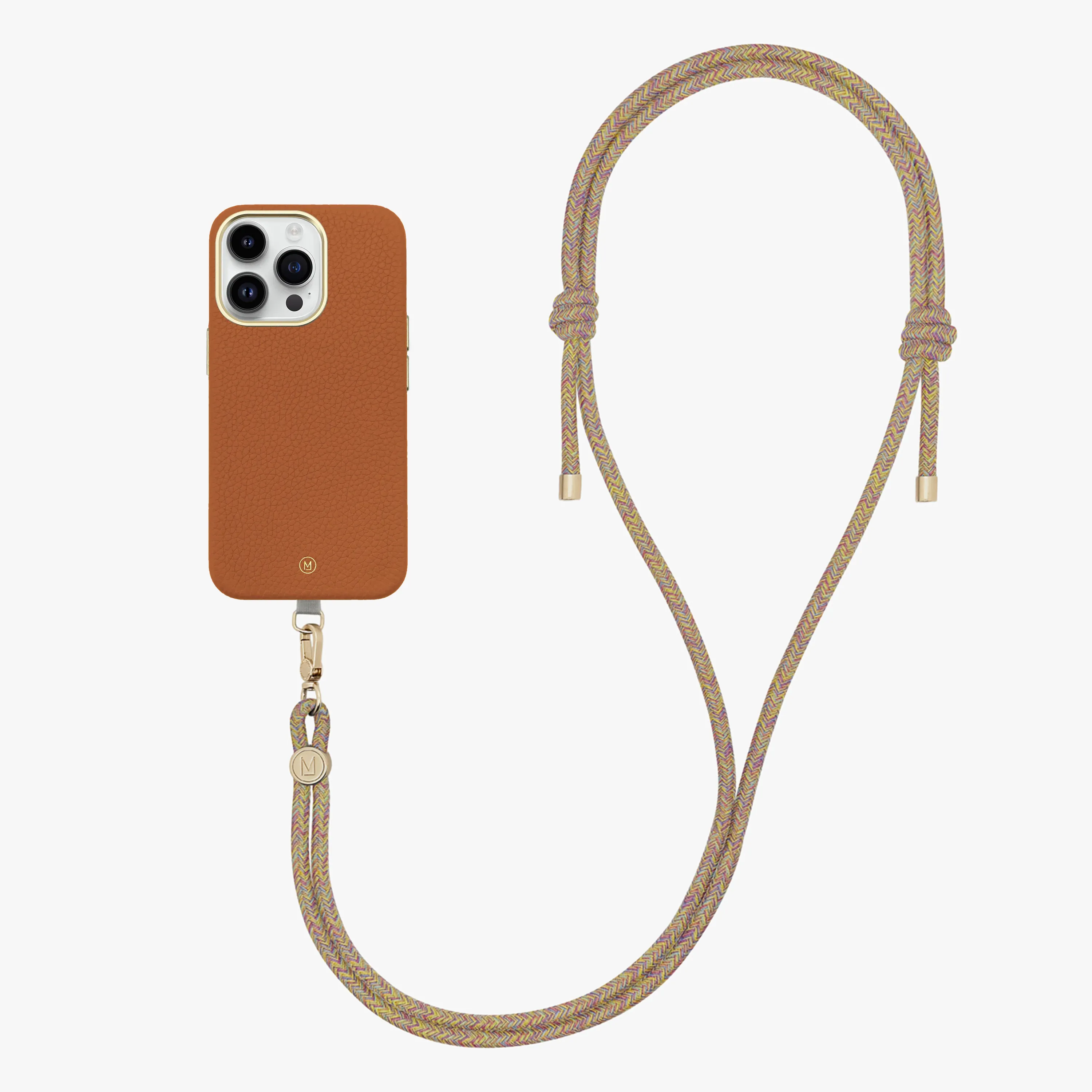 iPhone 14 Plus Leather MagSafe Case with Crossbody Rope Strap