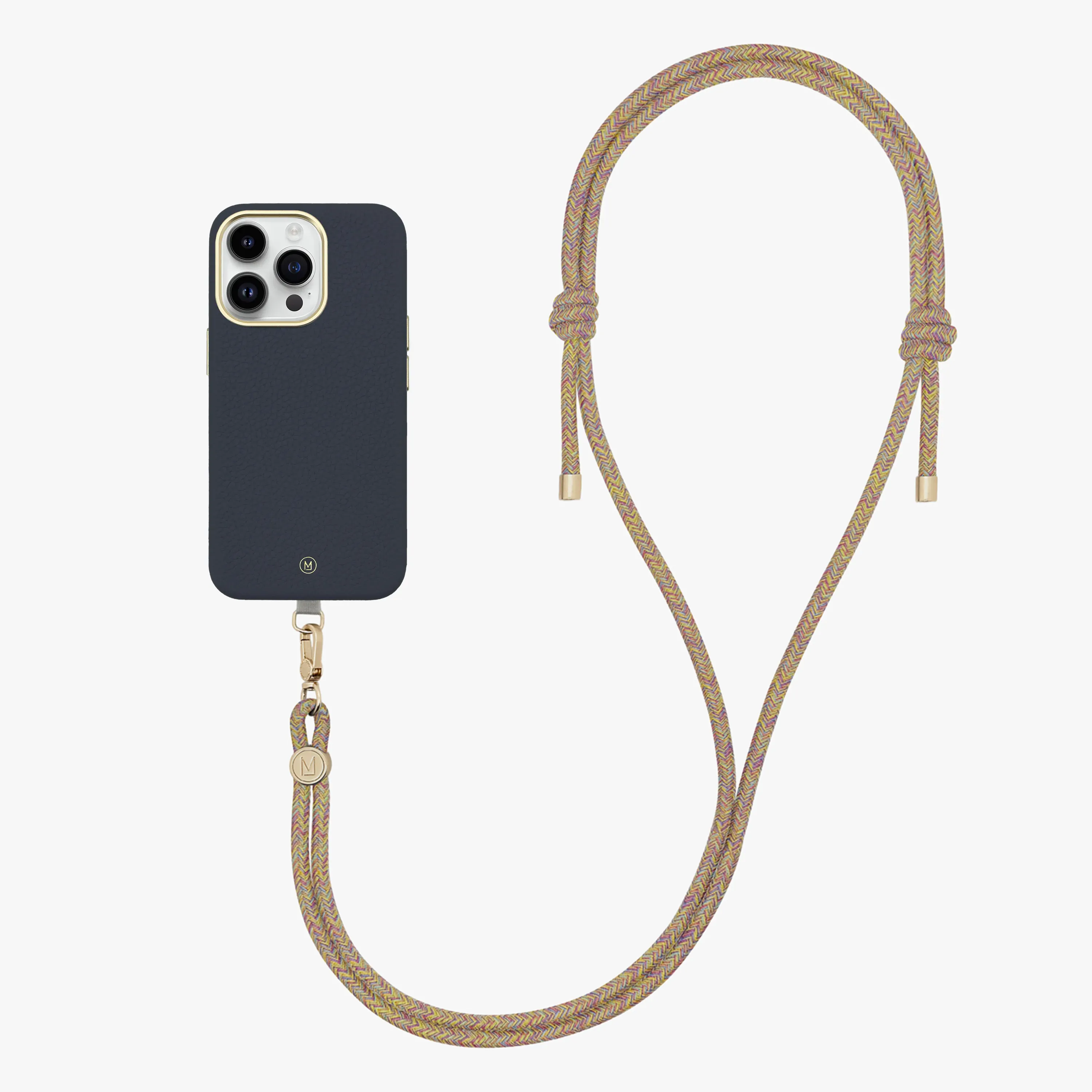 iPhone 14 Plus Leather MagSafe Case with Crossbody Rope Strap