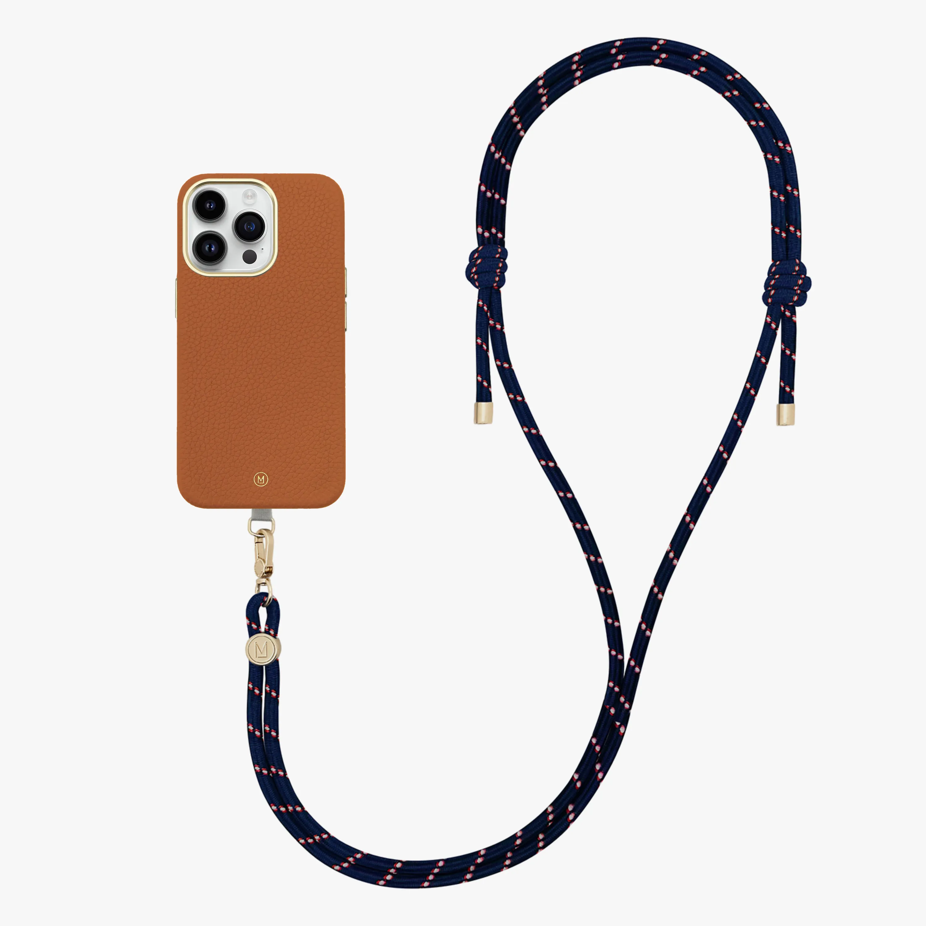 iPhone 14 Plus Leather MagSafe Case with Crossbody Rope Strap