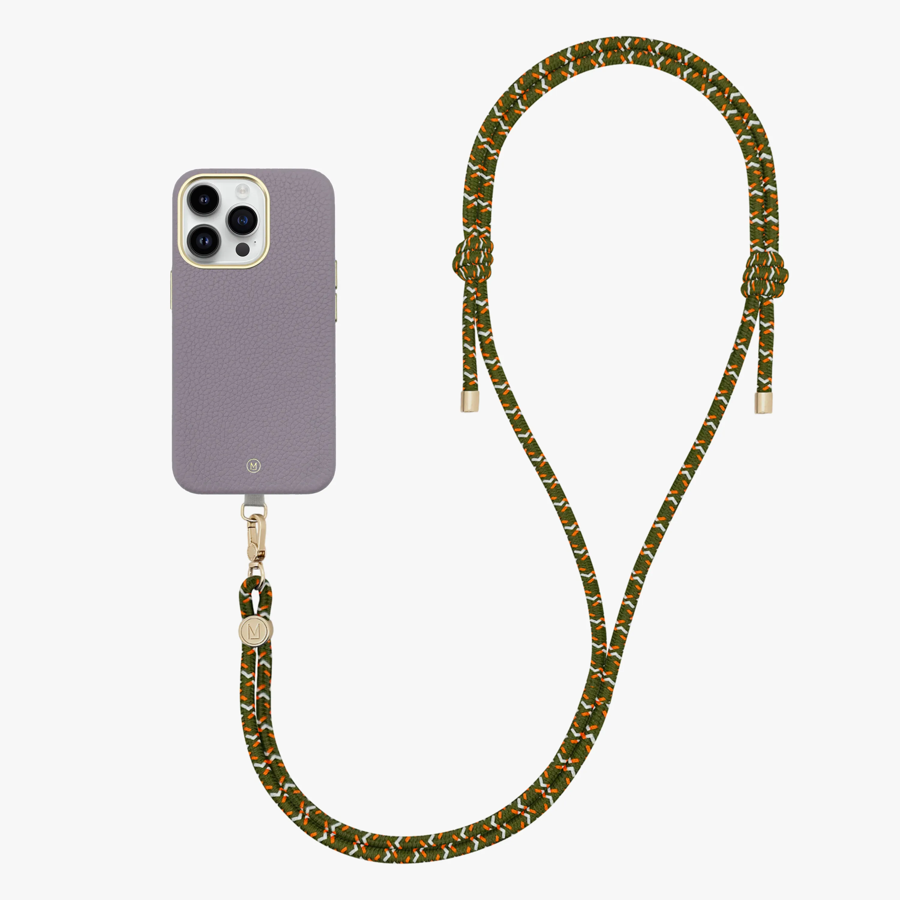 iPhone 14 Plus Leather MagSafe Case with Crossbody Rope Strap