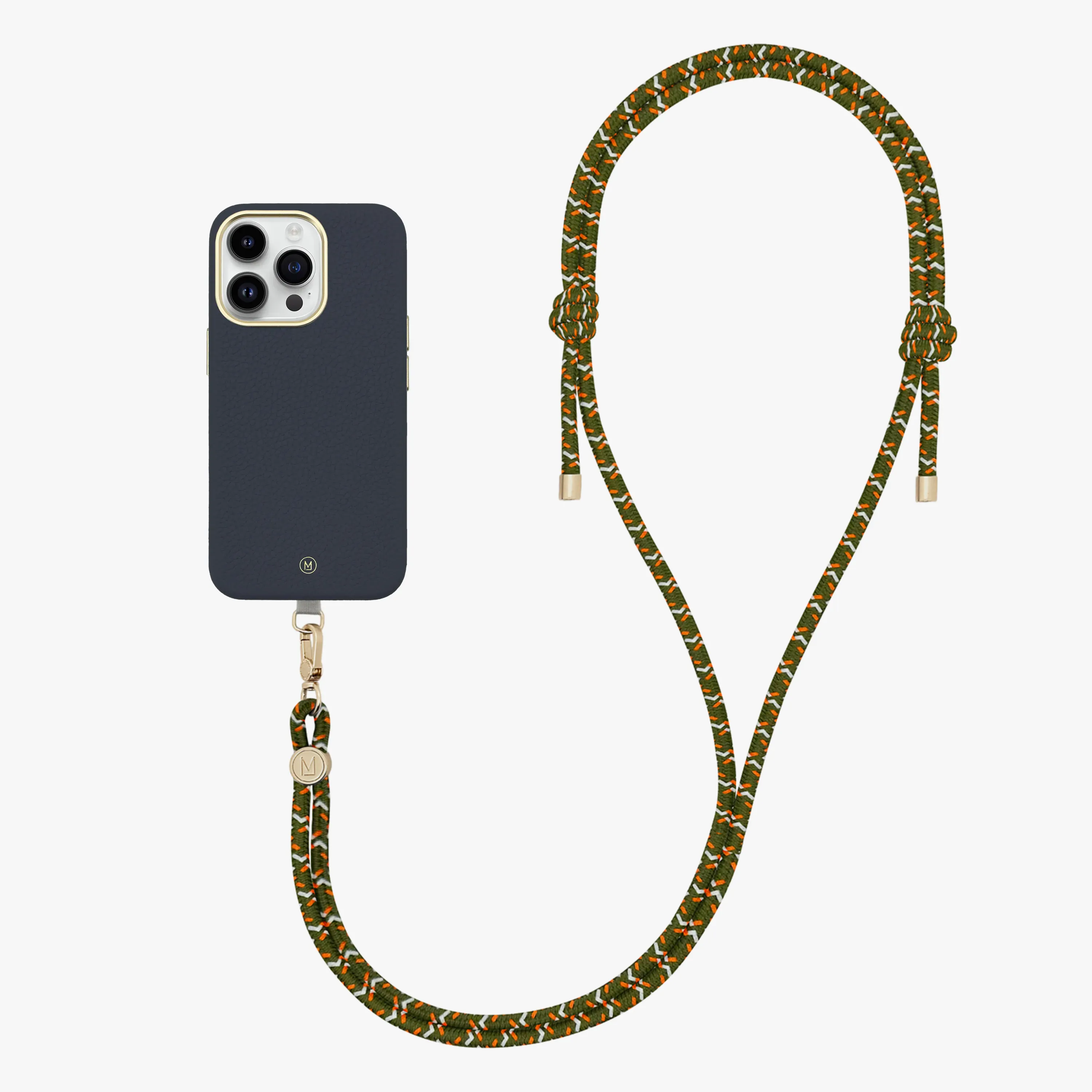 iPhone 14 Plus Leather MagSafe Case with Crossbody Rope Strap