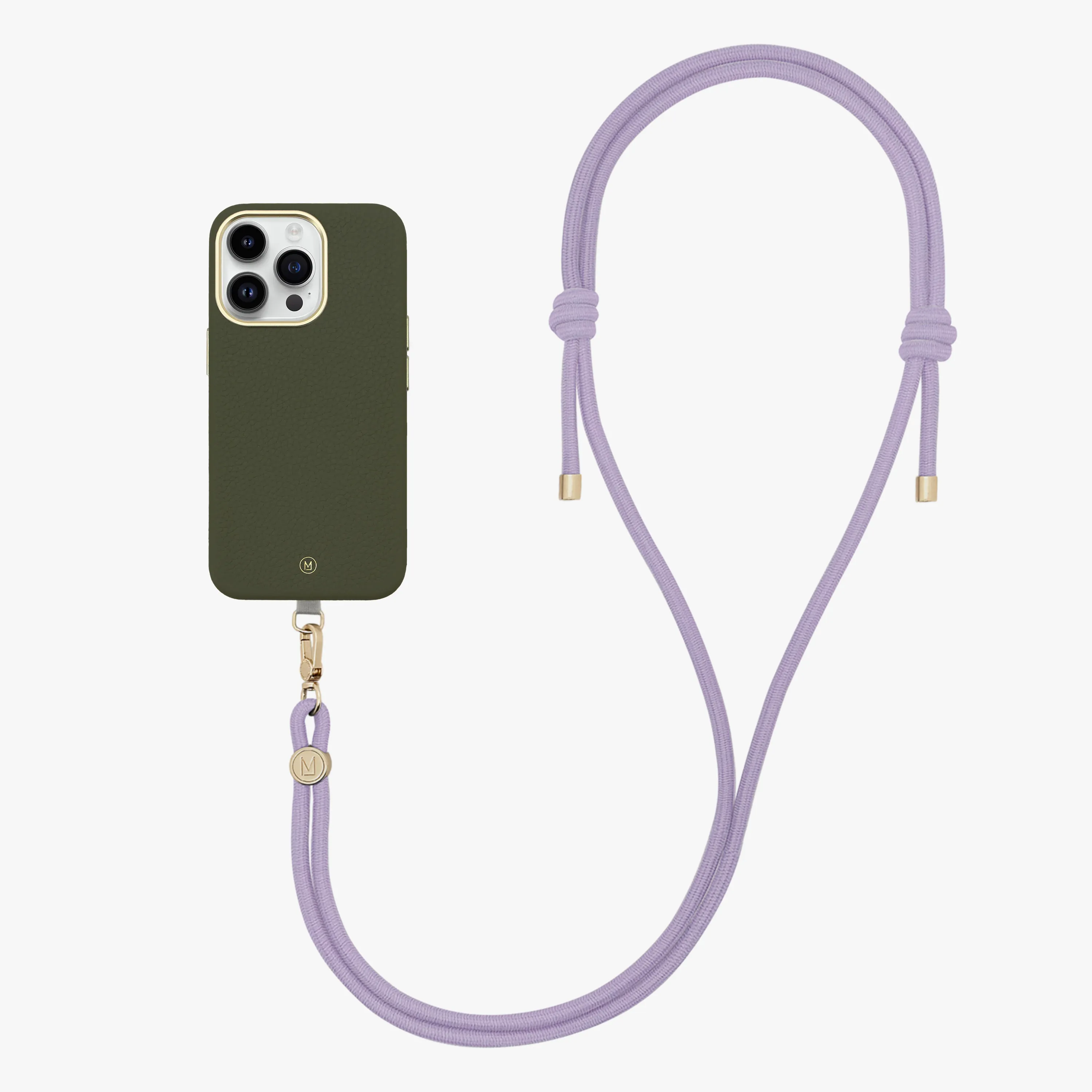 iPhone 14 Plus Leather MagSafe Case with Crossbody Rope Strap