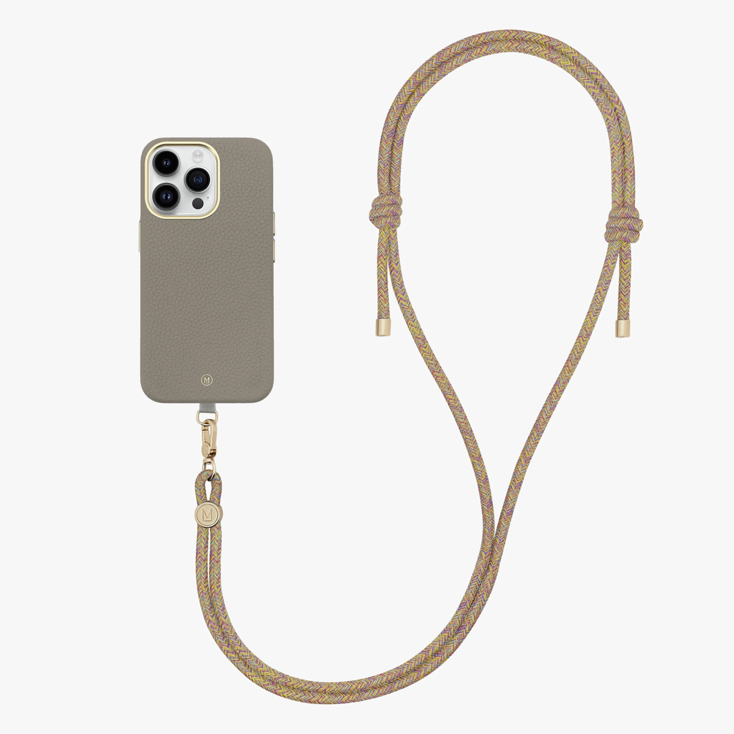 iPhone 14 Plus Leather MagSafe Case with Crossbody Rope Strap