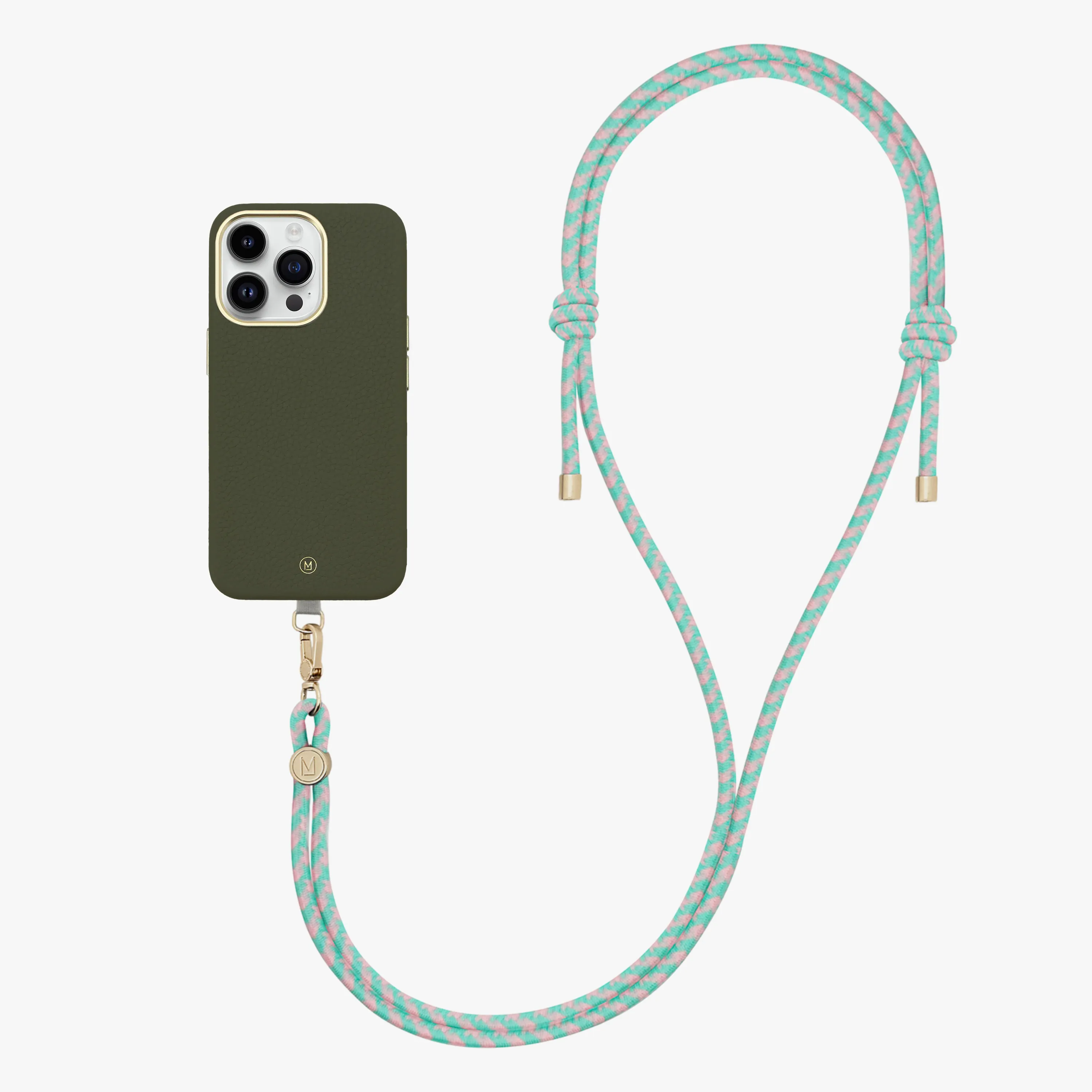 iPhone 14 Plus Leather MagSafe Case with Crossbody Rope Strap