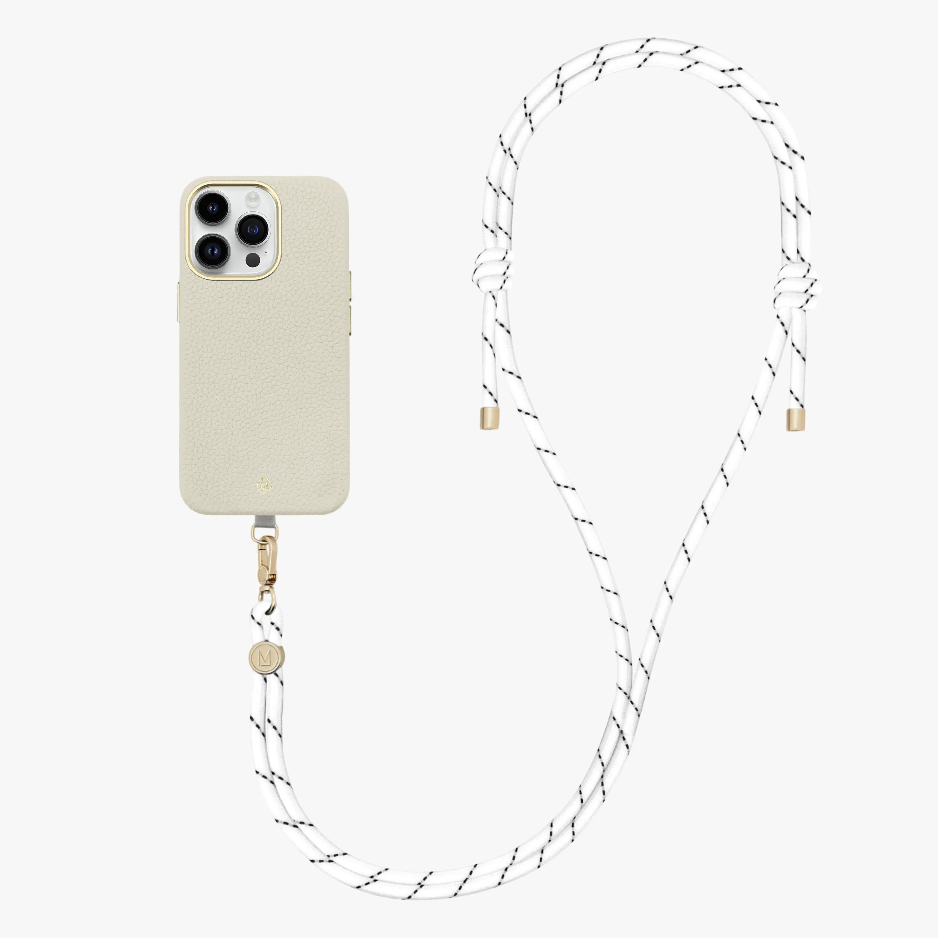iPhone 14 Plus Leather MagSafe Case with Crossbody Rope Strap