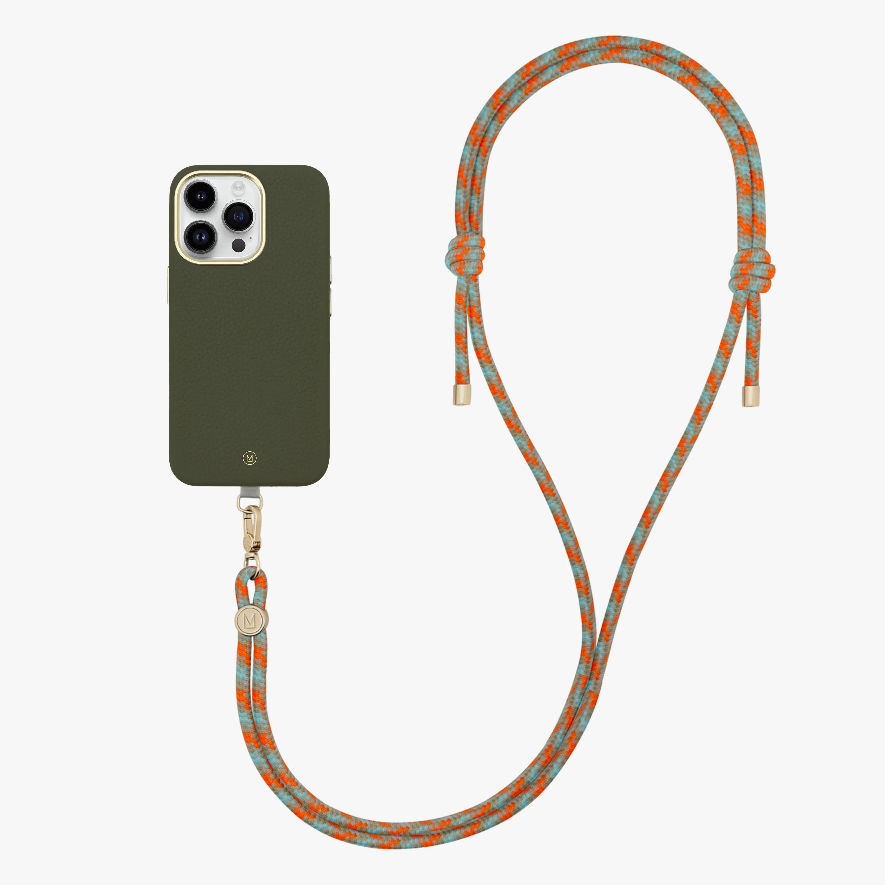 iPhone 14 Plus Leather MagSafe Case with Crossbody Rope Strap