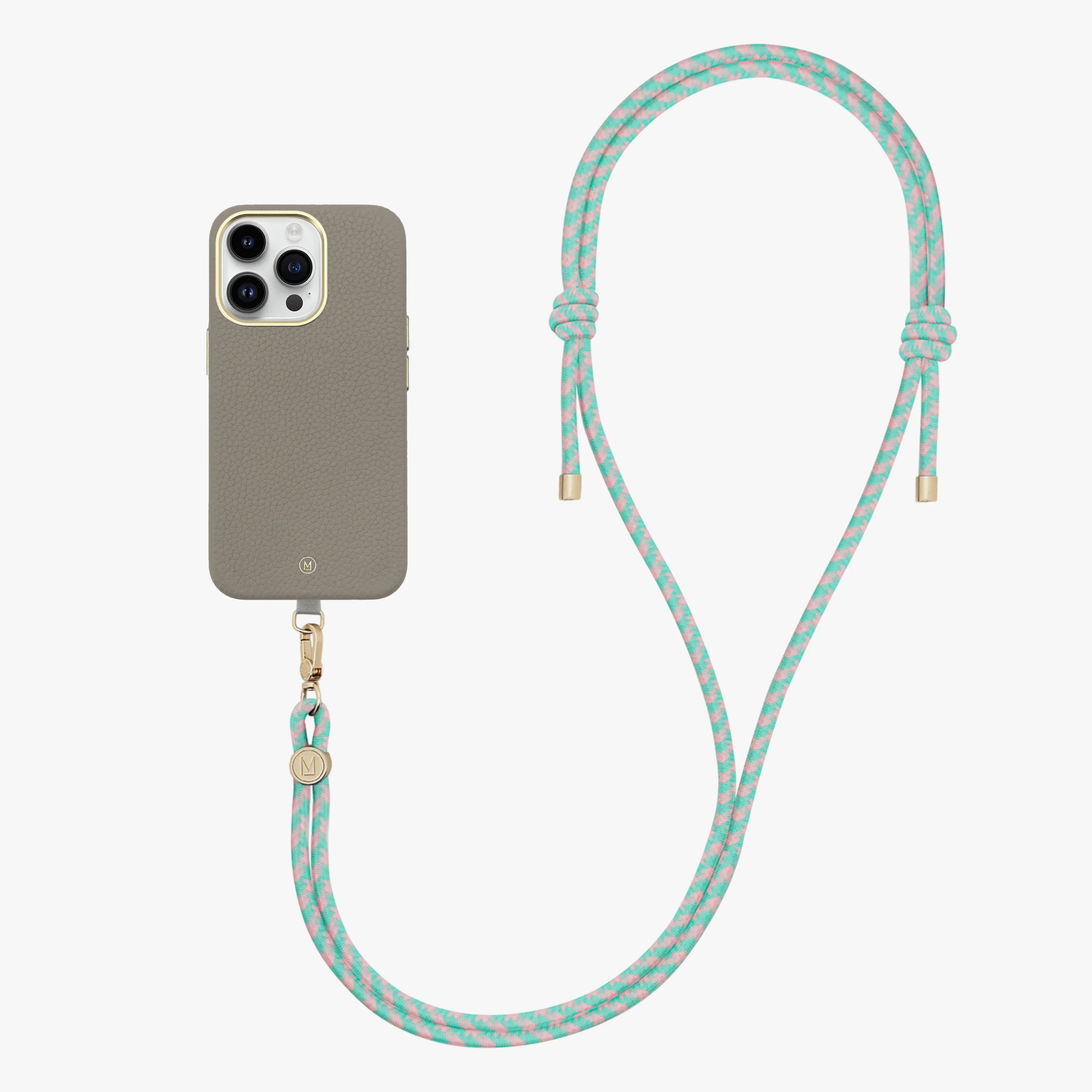 iPhone 14 Plus Leather MagSafe Case with Crossbody Rope Strap