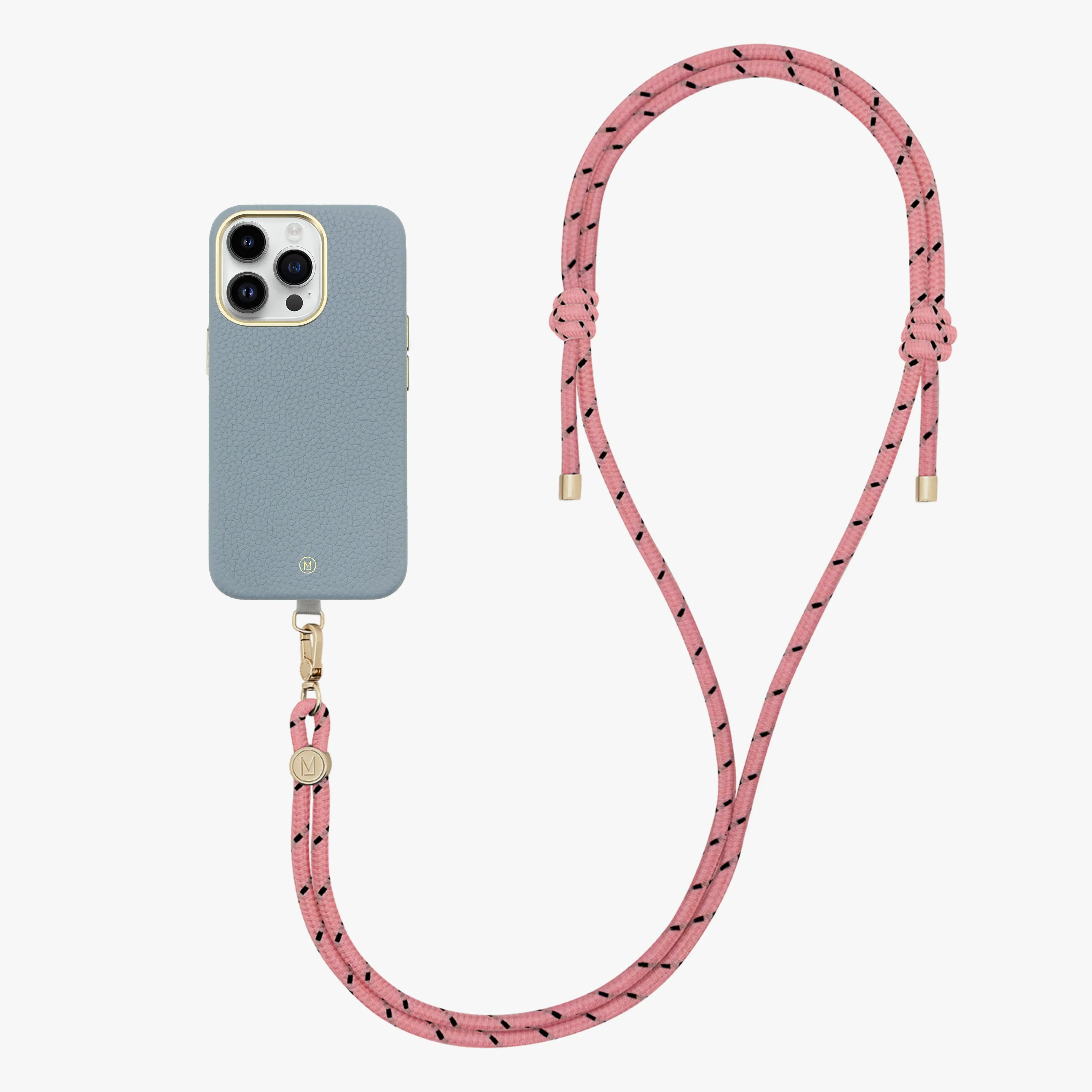 iPhone 14 Plus Leather MagSafe Case with Crossbody Rope Strap