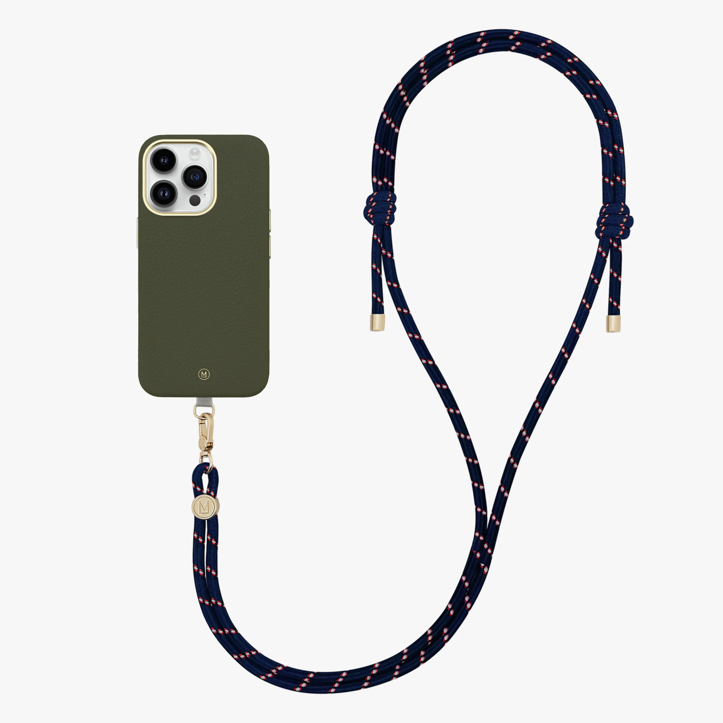 iPhone 14 Plus Leather MagSafe Case with Crossbody Rope Strap