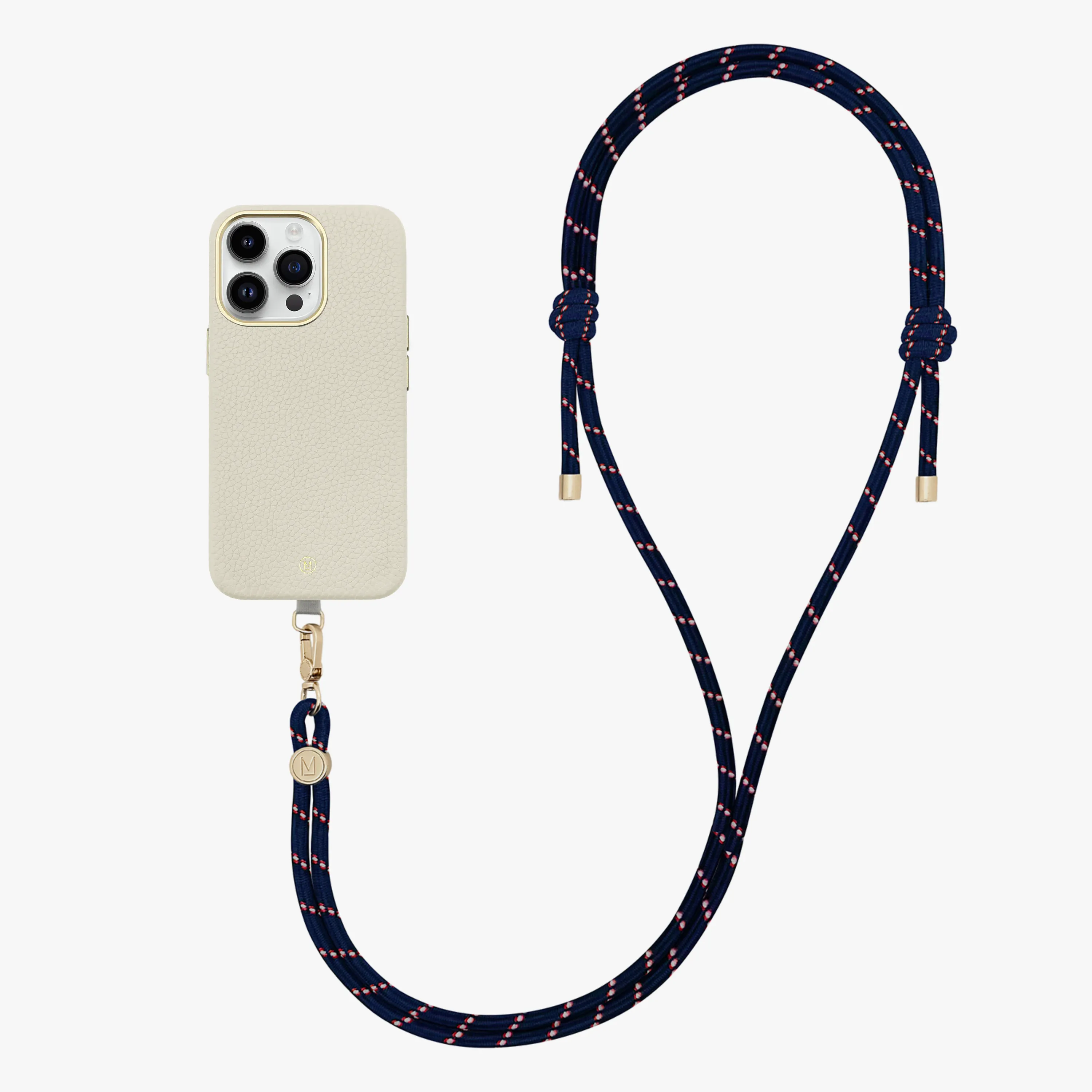 iPhone 14 Plus Leather MagSafe Case with Crossbody Rope Strap