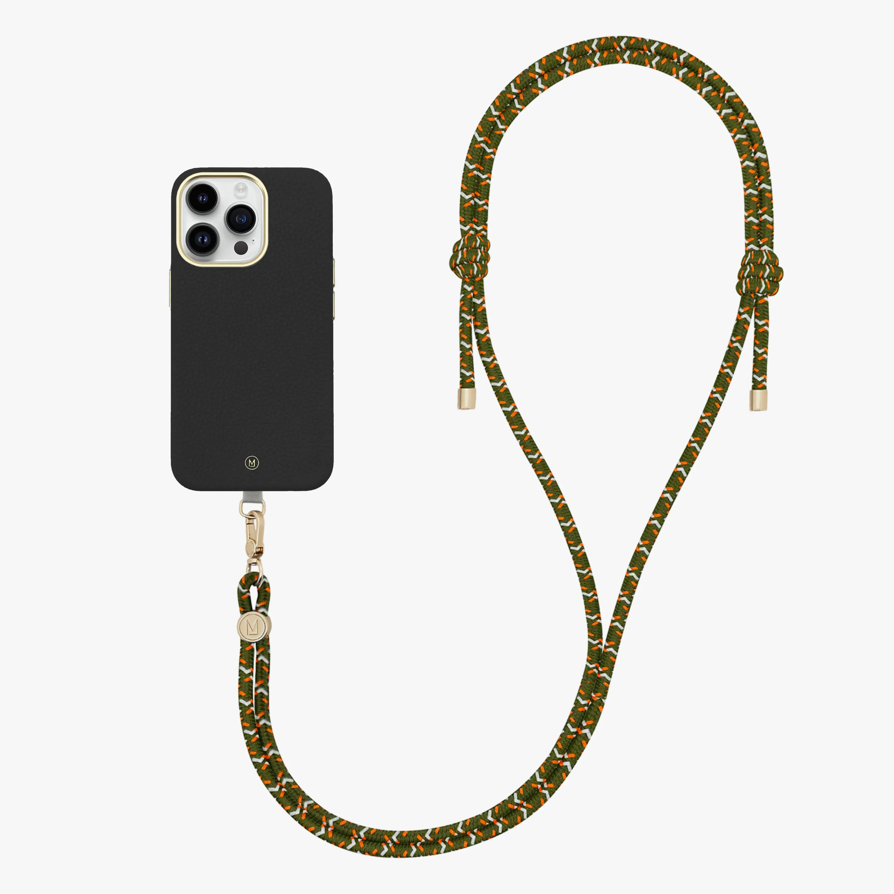 iPhone 14 Plus Leather MagSafe Case with Crossbody Rope Strap