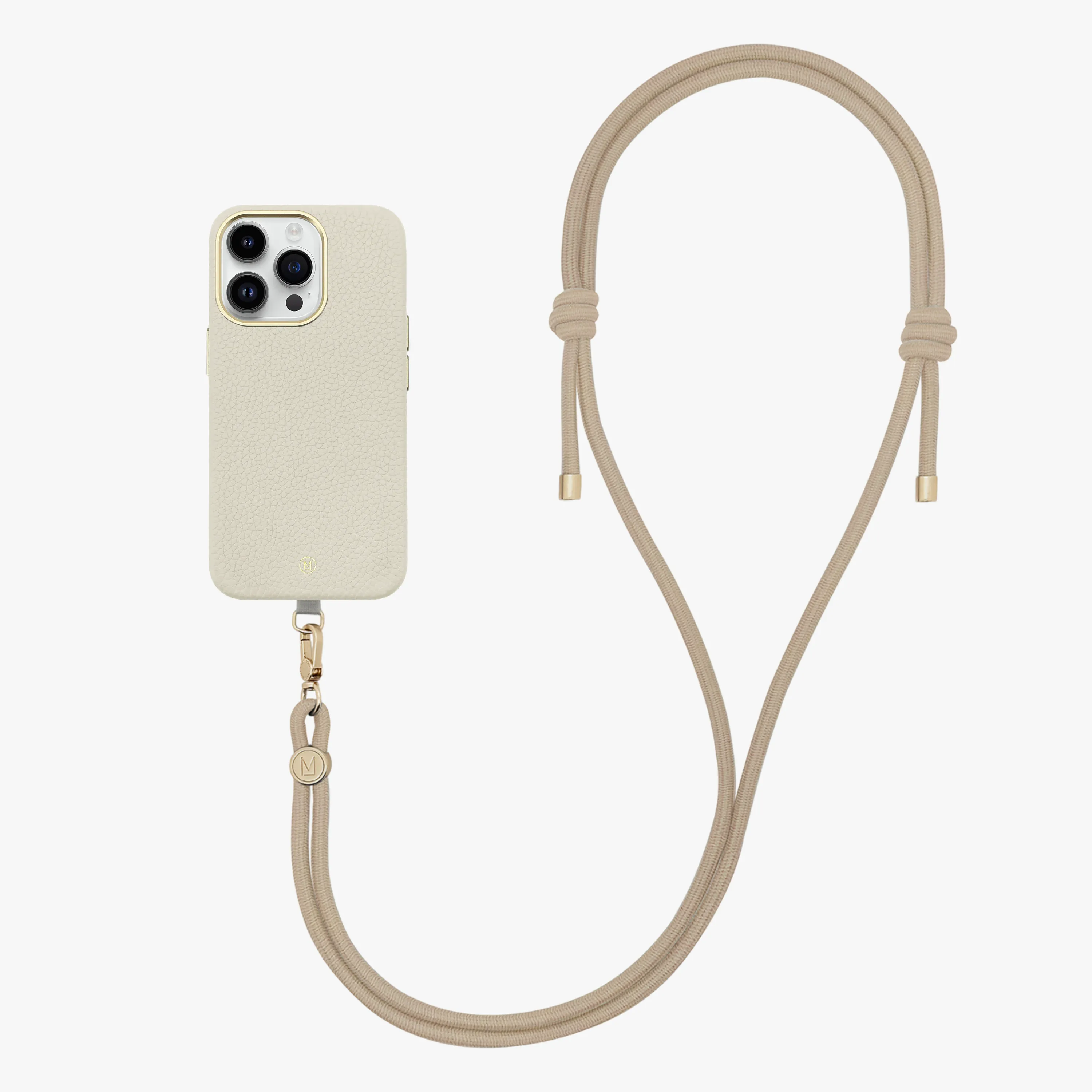iPhone 14 Plus Leather MagSafe Case with Crossbody Rope Strap