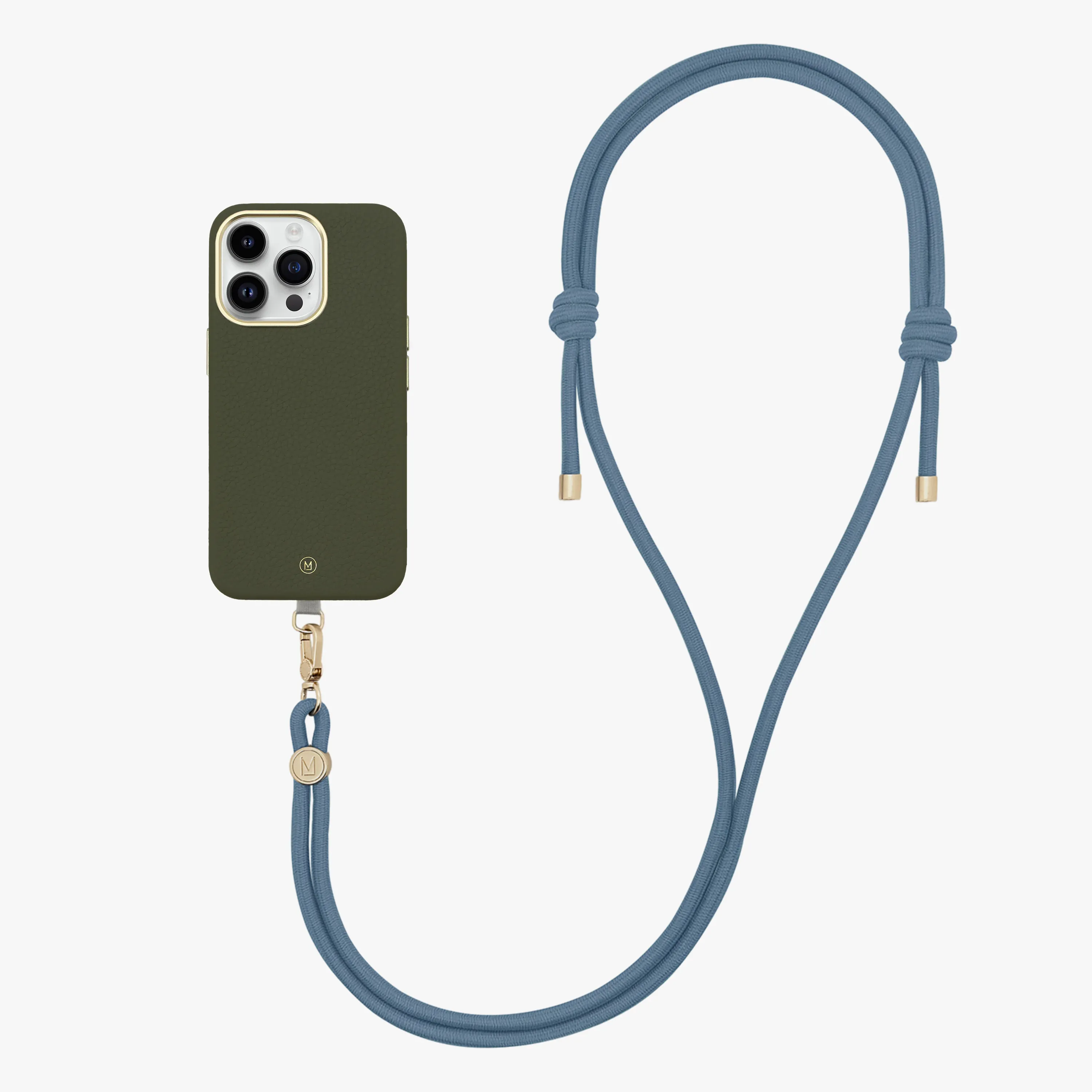 iPhone 14 Plus Leather MagSafe Case with Crossbody Rope Strap