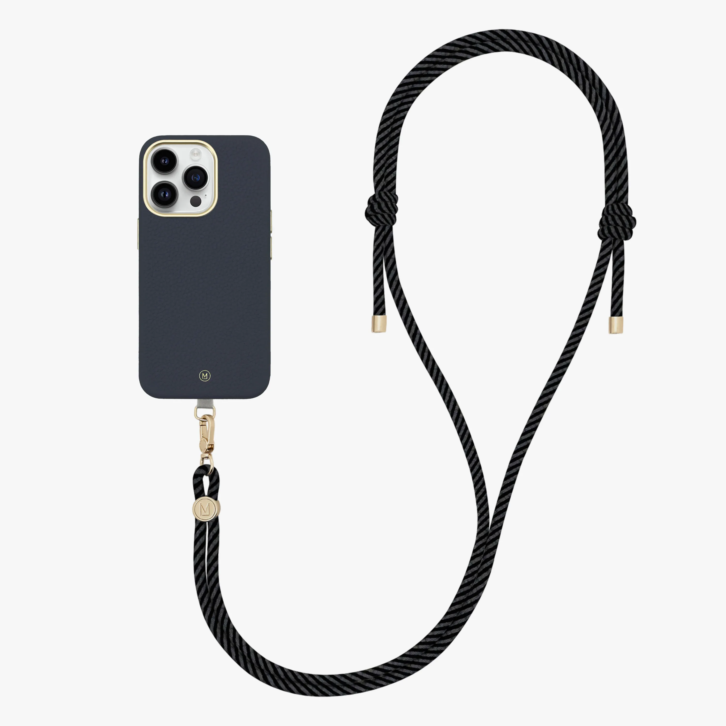iPhone 14 Plus Leather MagSafe Case with Crossbody Rope Strap