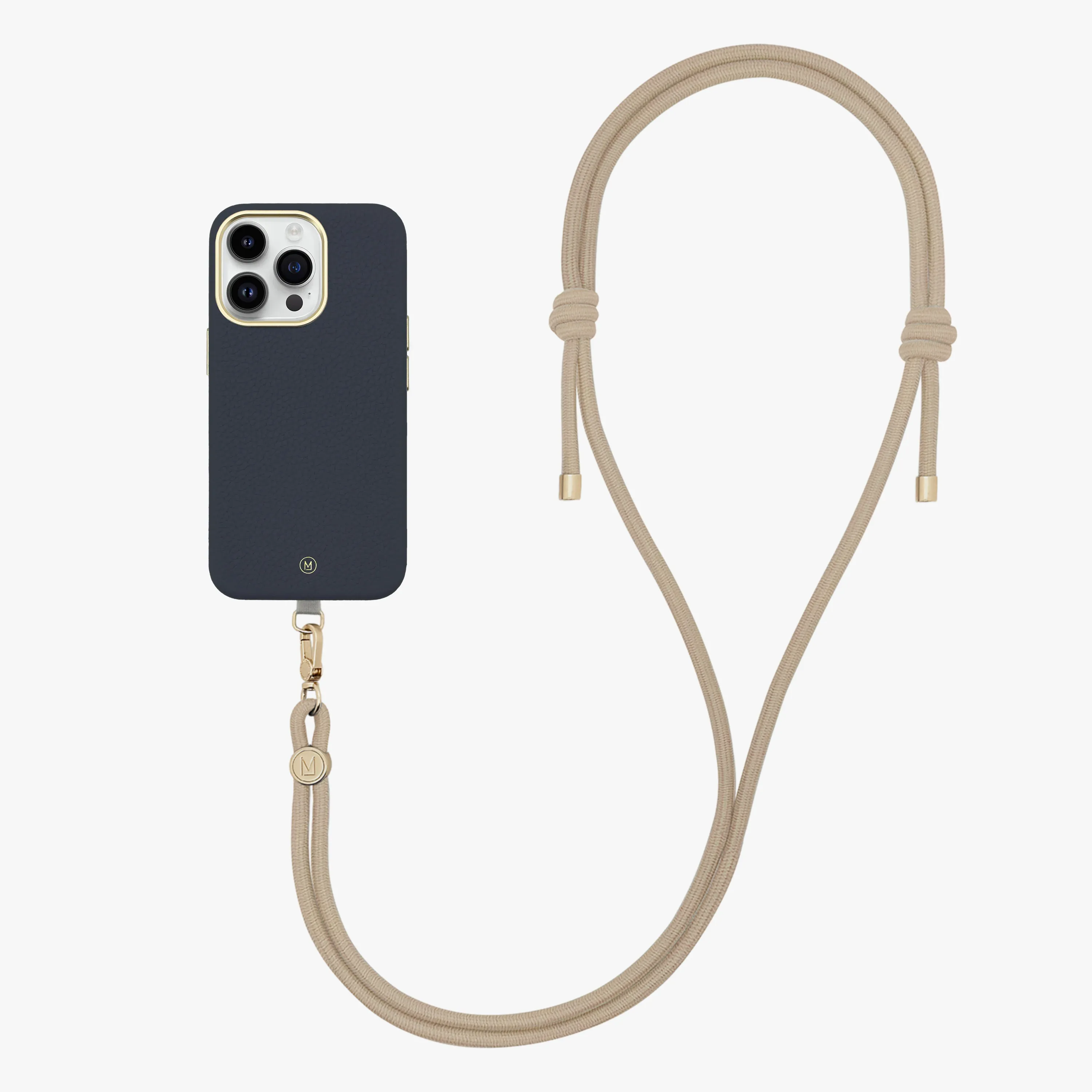 iPhone 14 Plus Leather MagSafe Case with Crossbody Rope Strap
