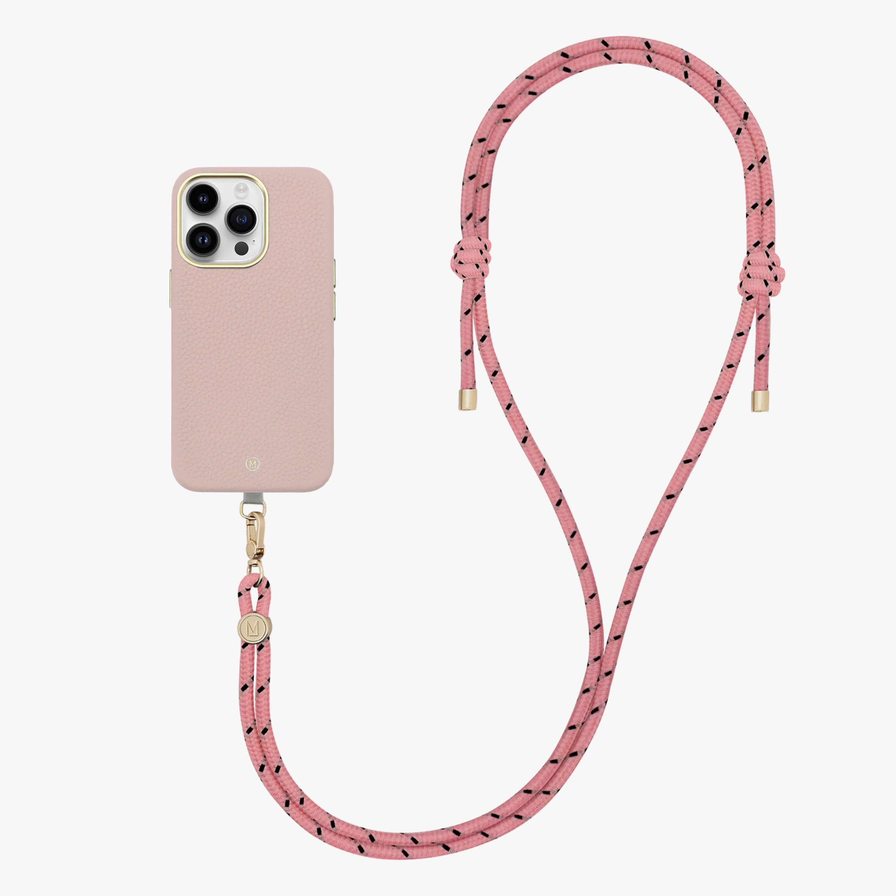 iPhone 14 Plus Leather MagSafe Case with Crossbody Rope Strap