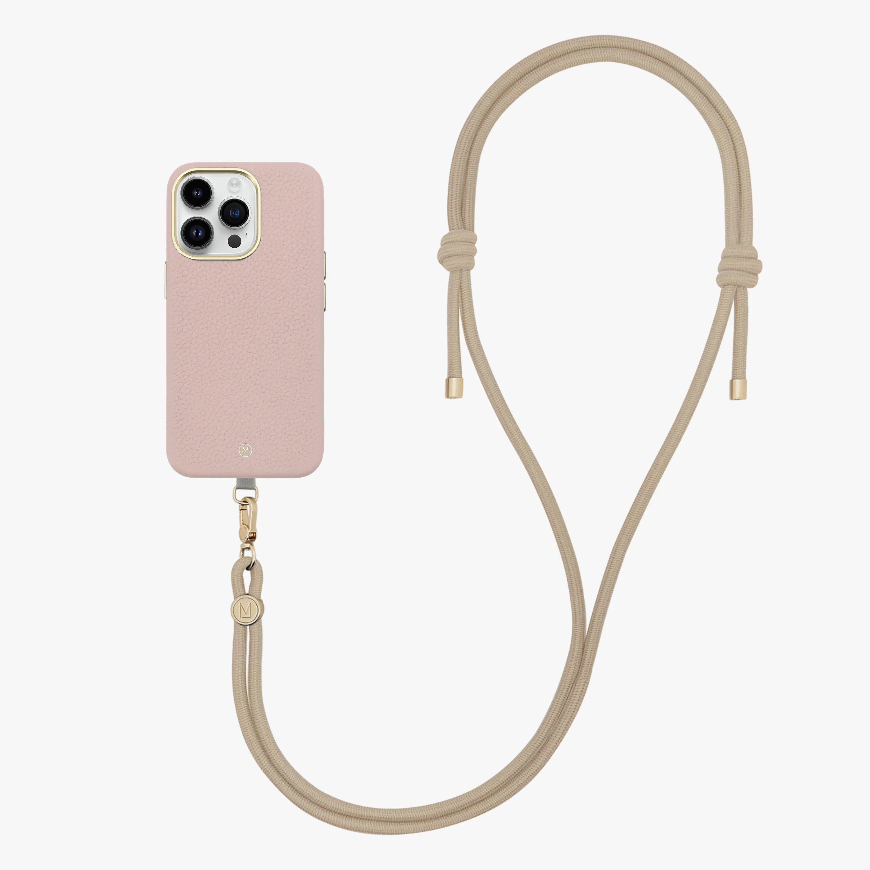 iPhone 14 Plus Leather MagSafe Case with Crossbody Rope Strap