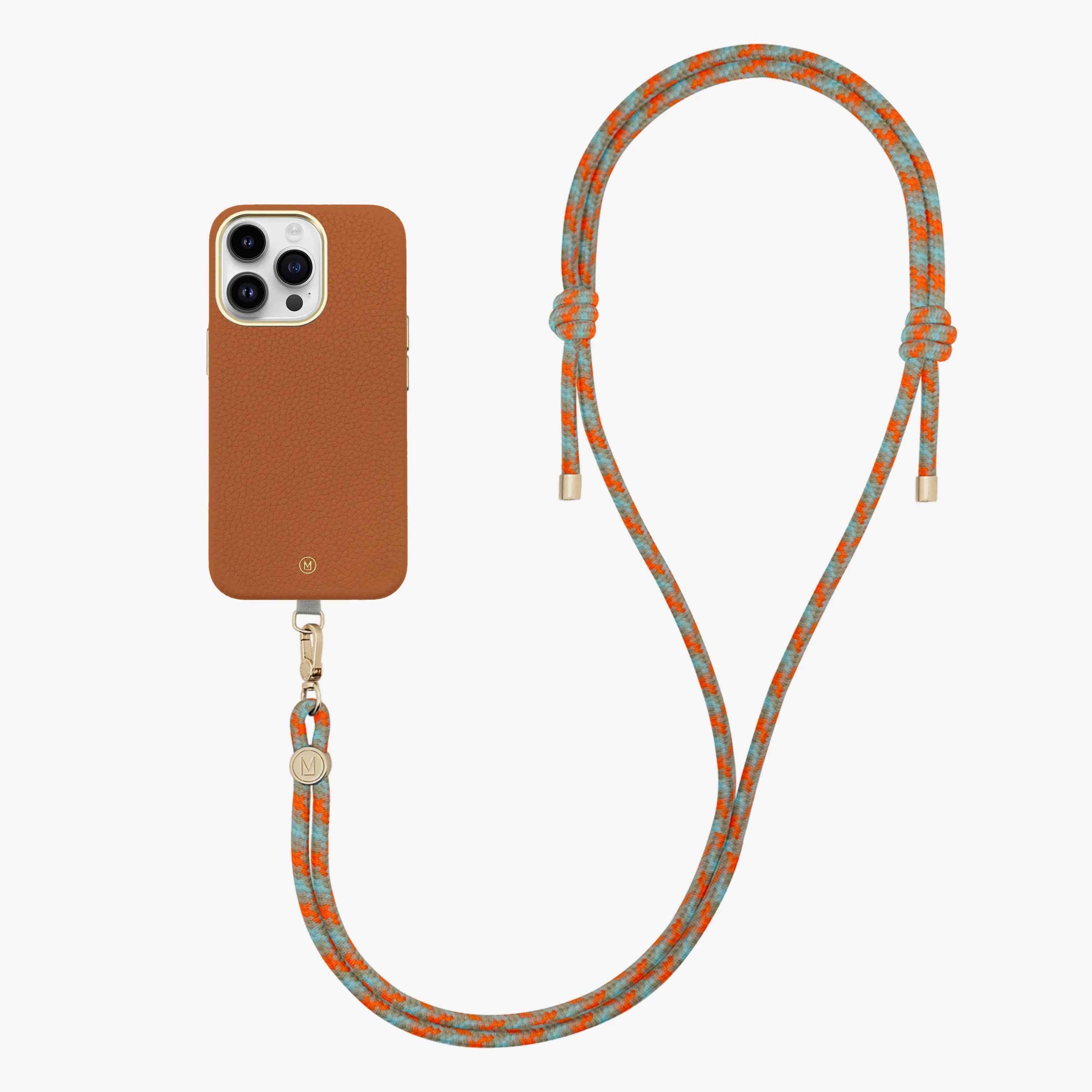 iPhone 14 Plus Leather MagSafe Case with Crossbody Rope Strap