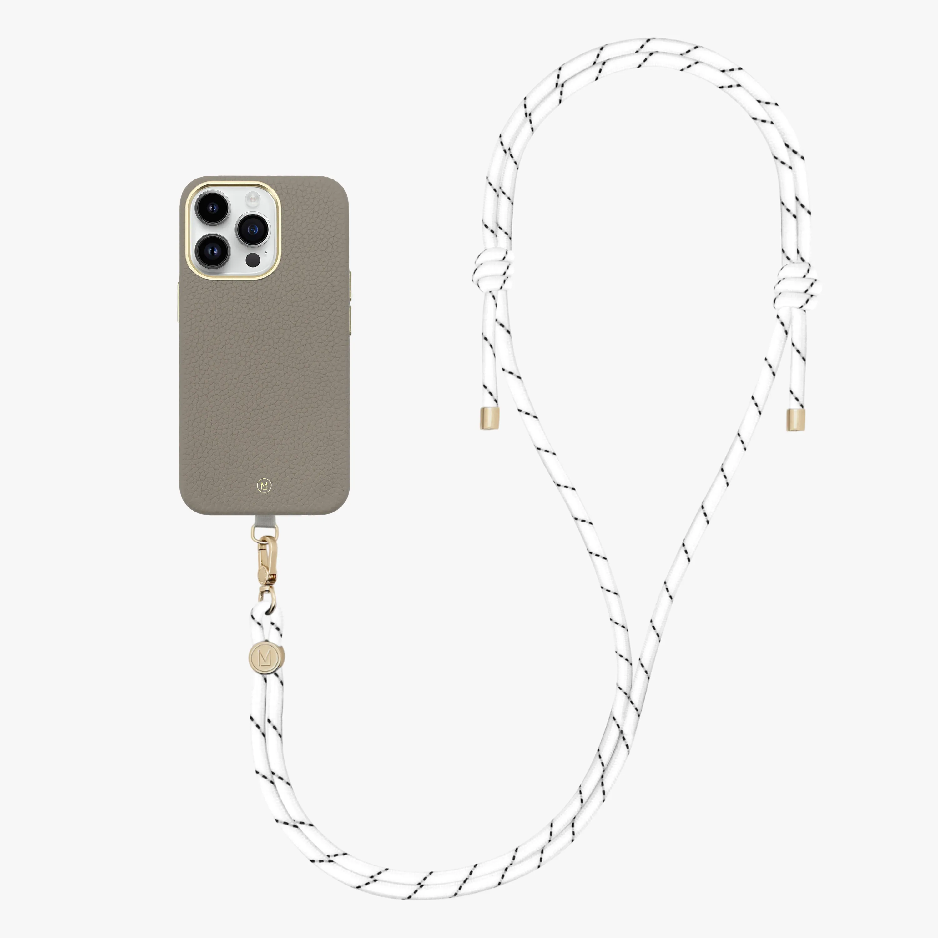 iPhone 14 Plus Leather MagSafe Case with Crossbody Rope Strap
