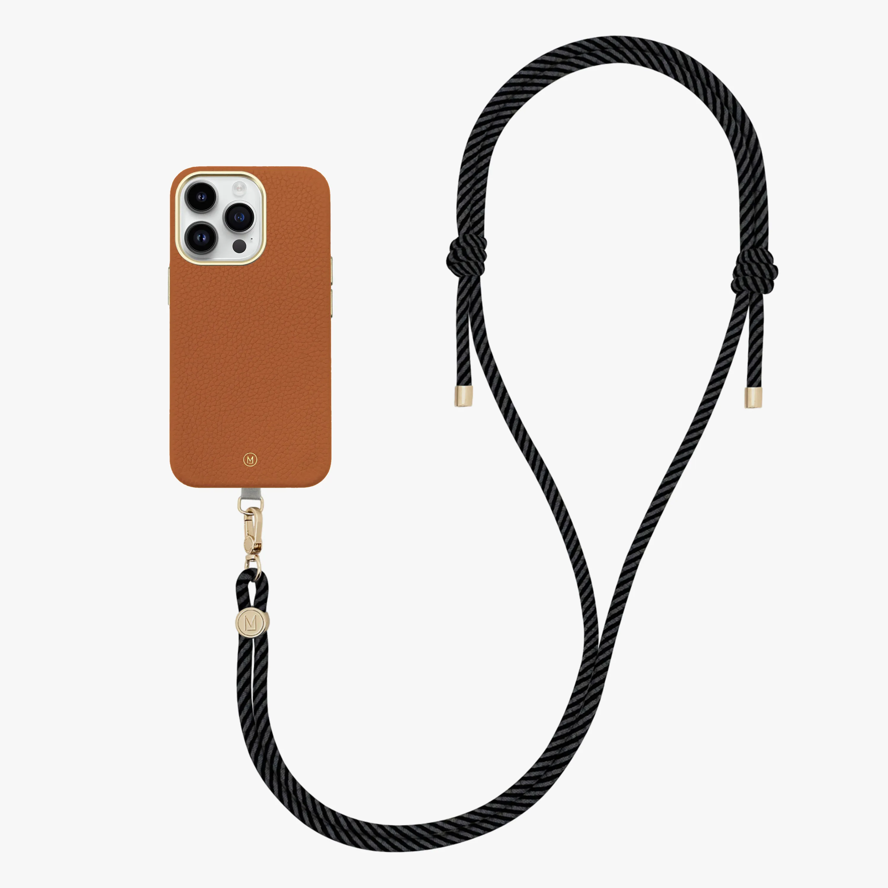 iPhone 14 Plus Leather MagSafe Case with Crossbody Rope Strap
