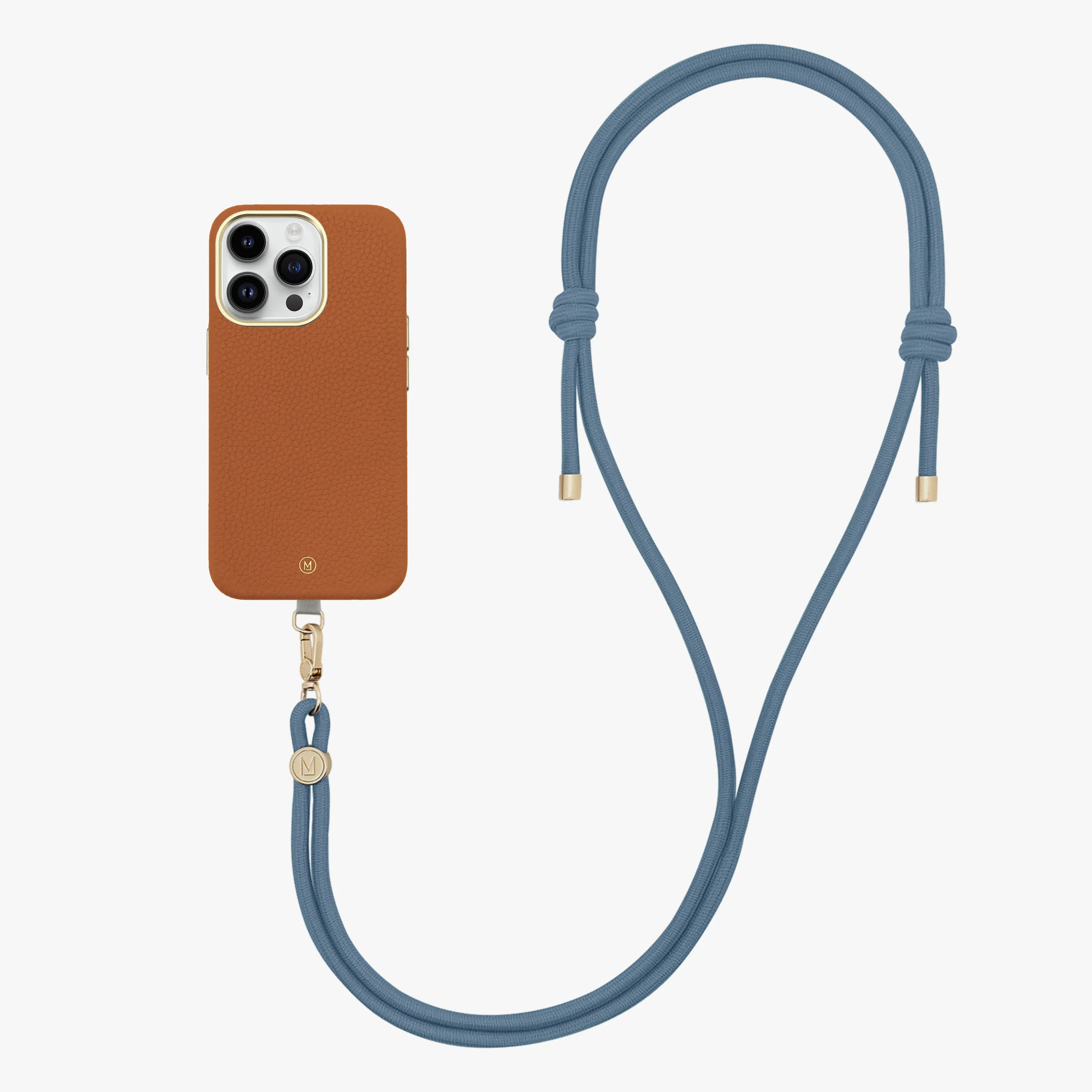iPhone 14 Plus Leather MagSafe Case with Crossbody Rope Strap