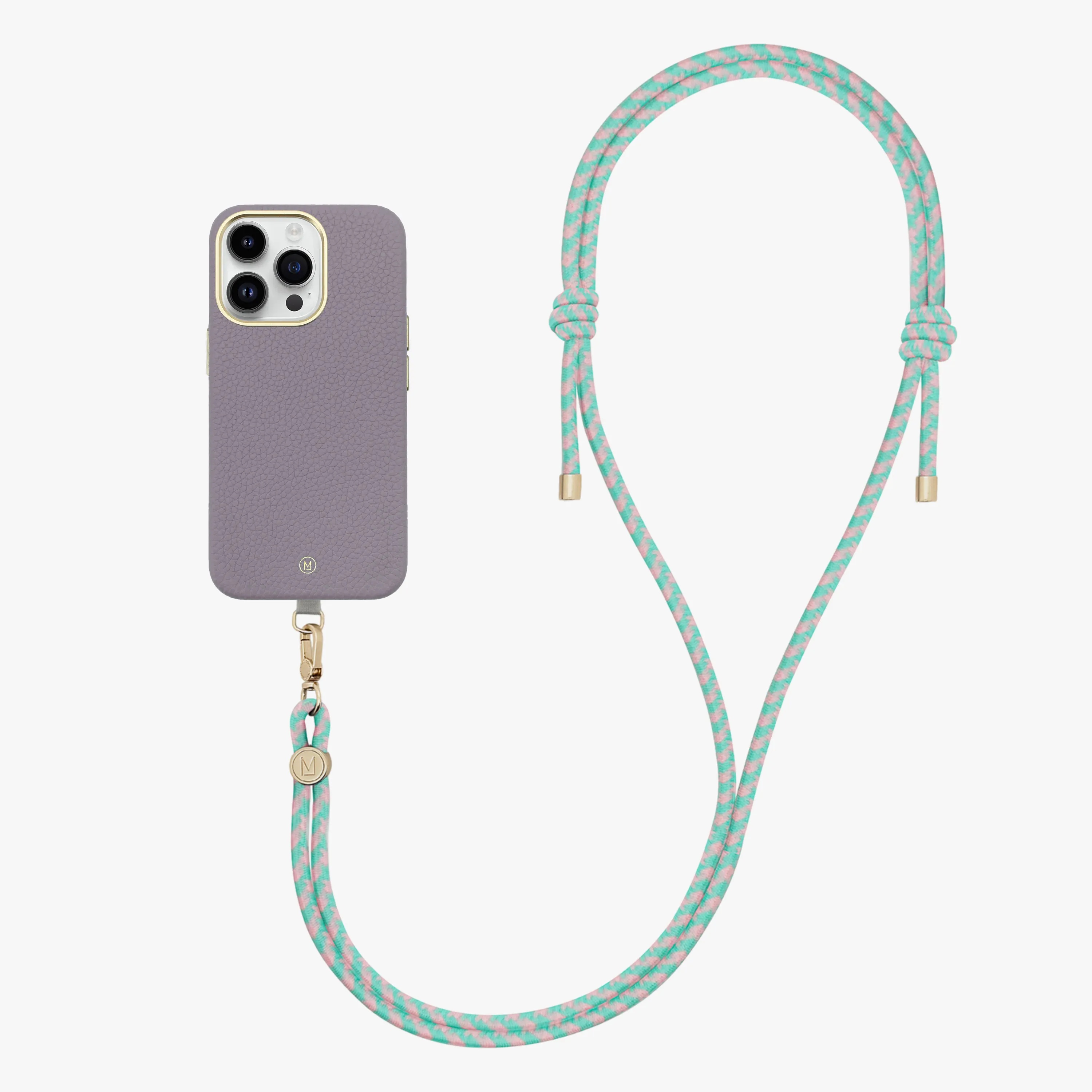 iPhone 14 Plus Leather MagSafe Case with Crossbody Rope Strap