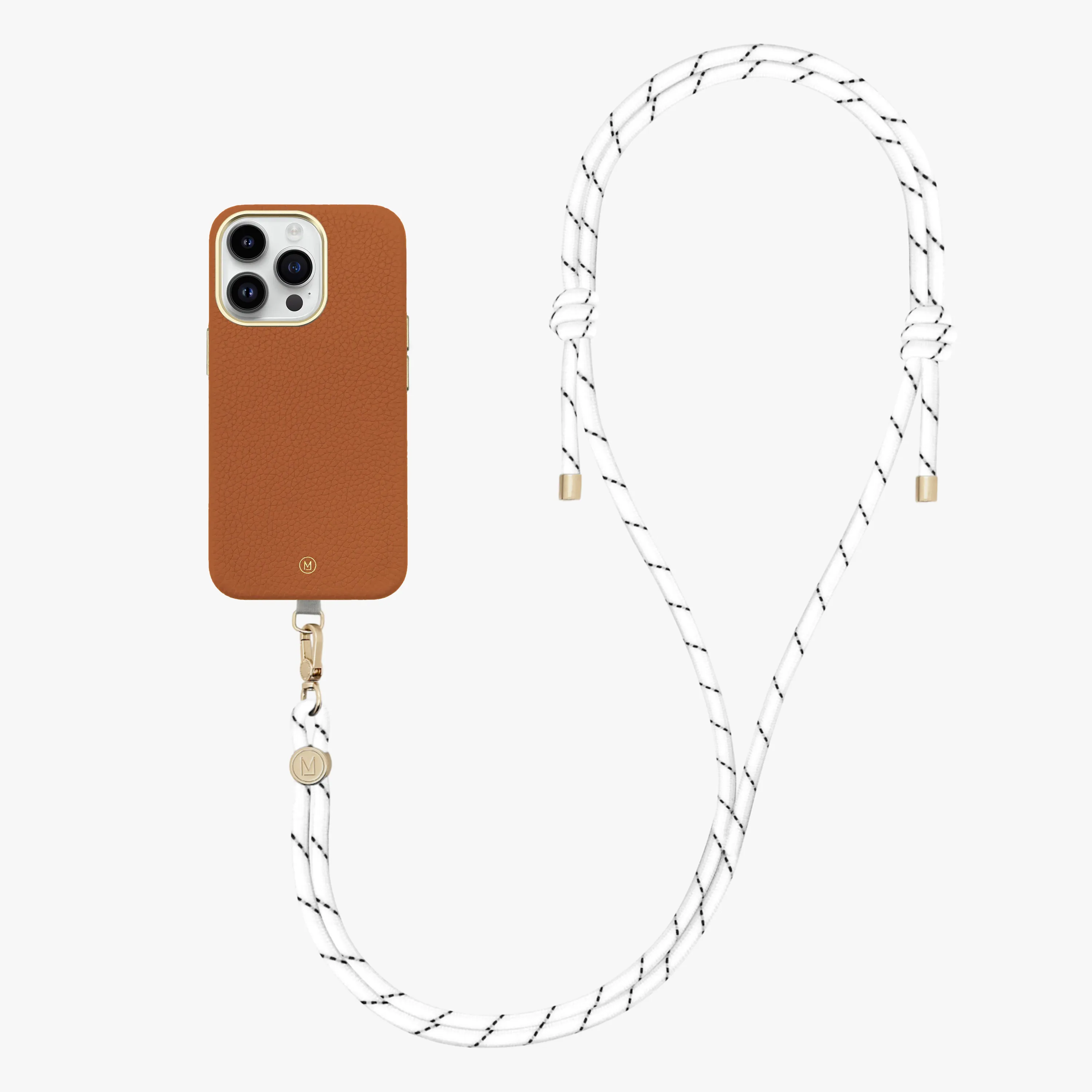 iPhone 14 Plus Leather MagSafe Case with Crossbody Rope Strap