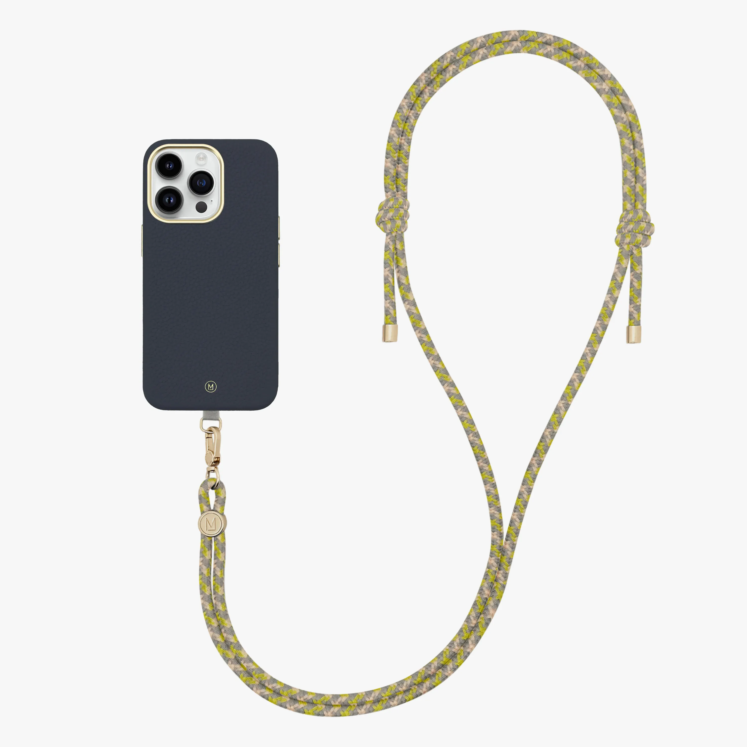 iPhone 14 Plus Leather MagSafe Case with Crossbody Rope Strap