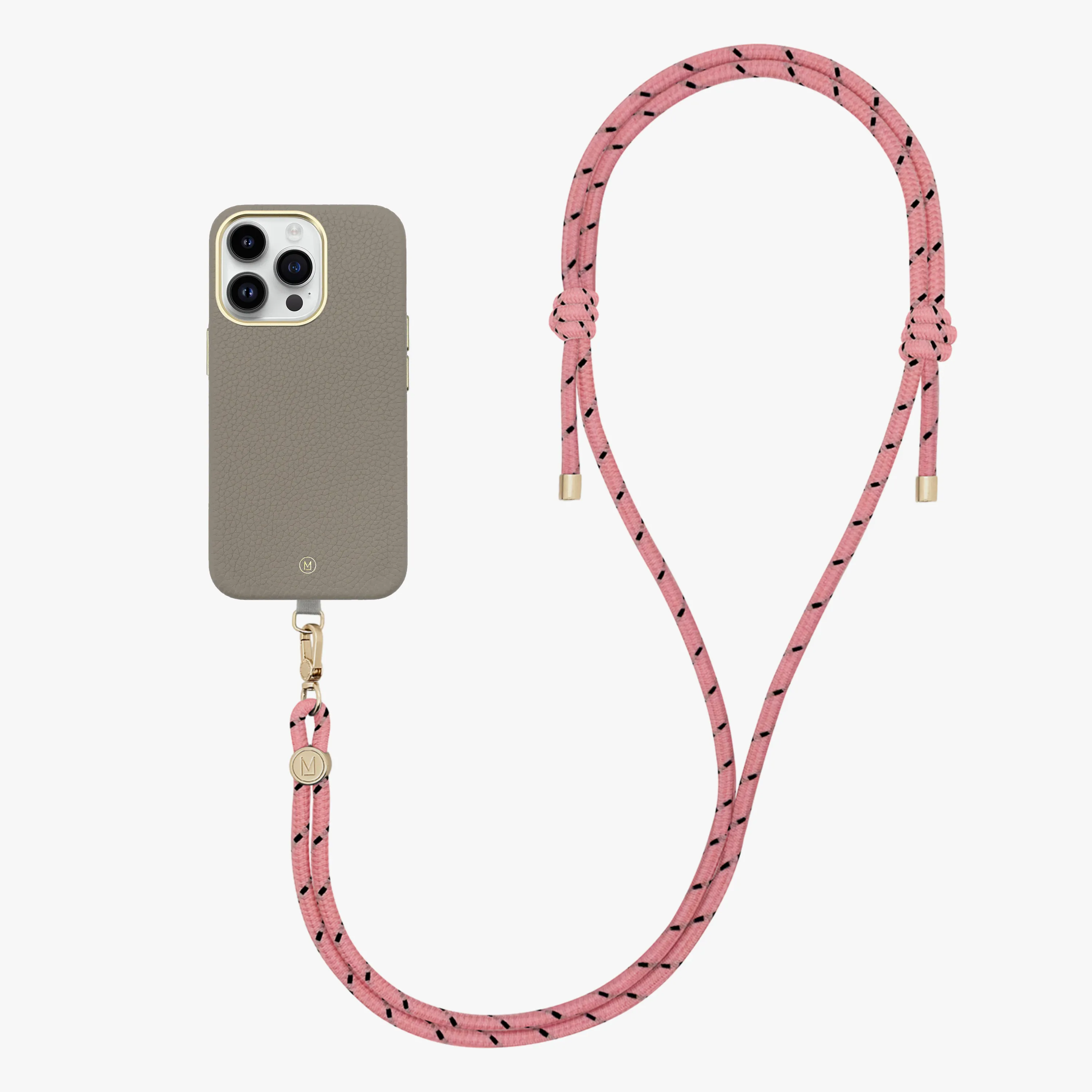 iPhone 14 Plus Leather MagSafe Case with Crossbody Rope Strap