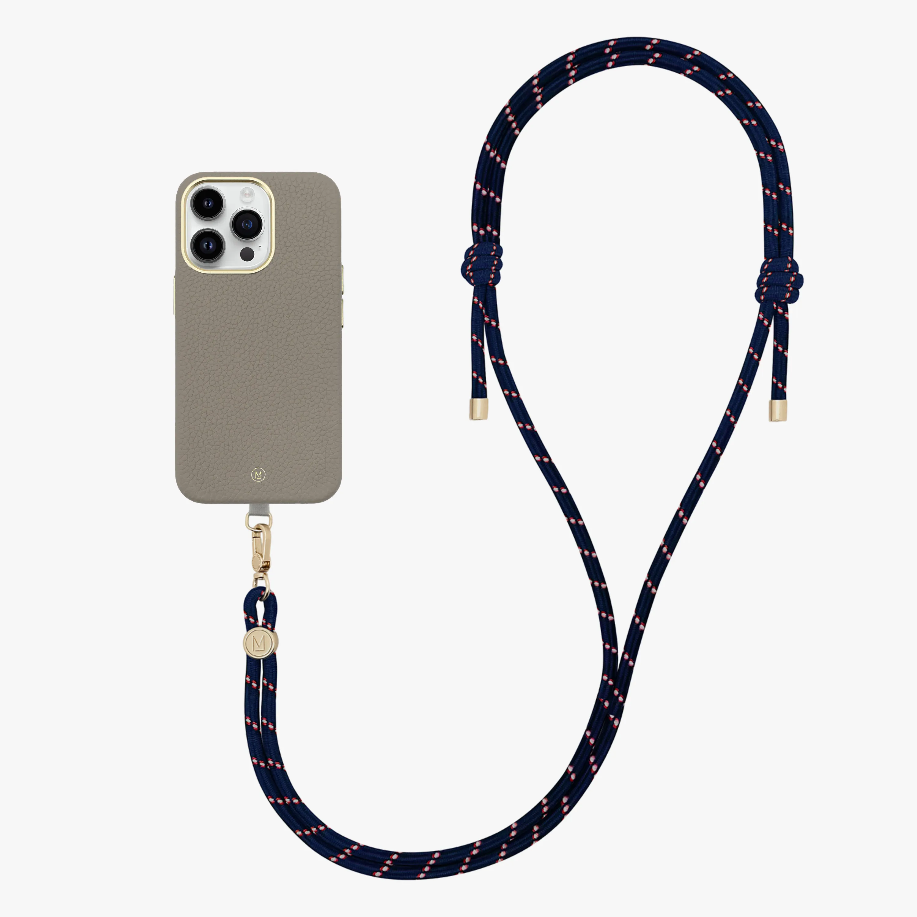 iPhone 14 Plus Leather MagSafe Case with Crossbody Rope Strap